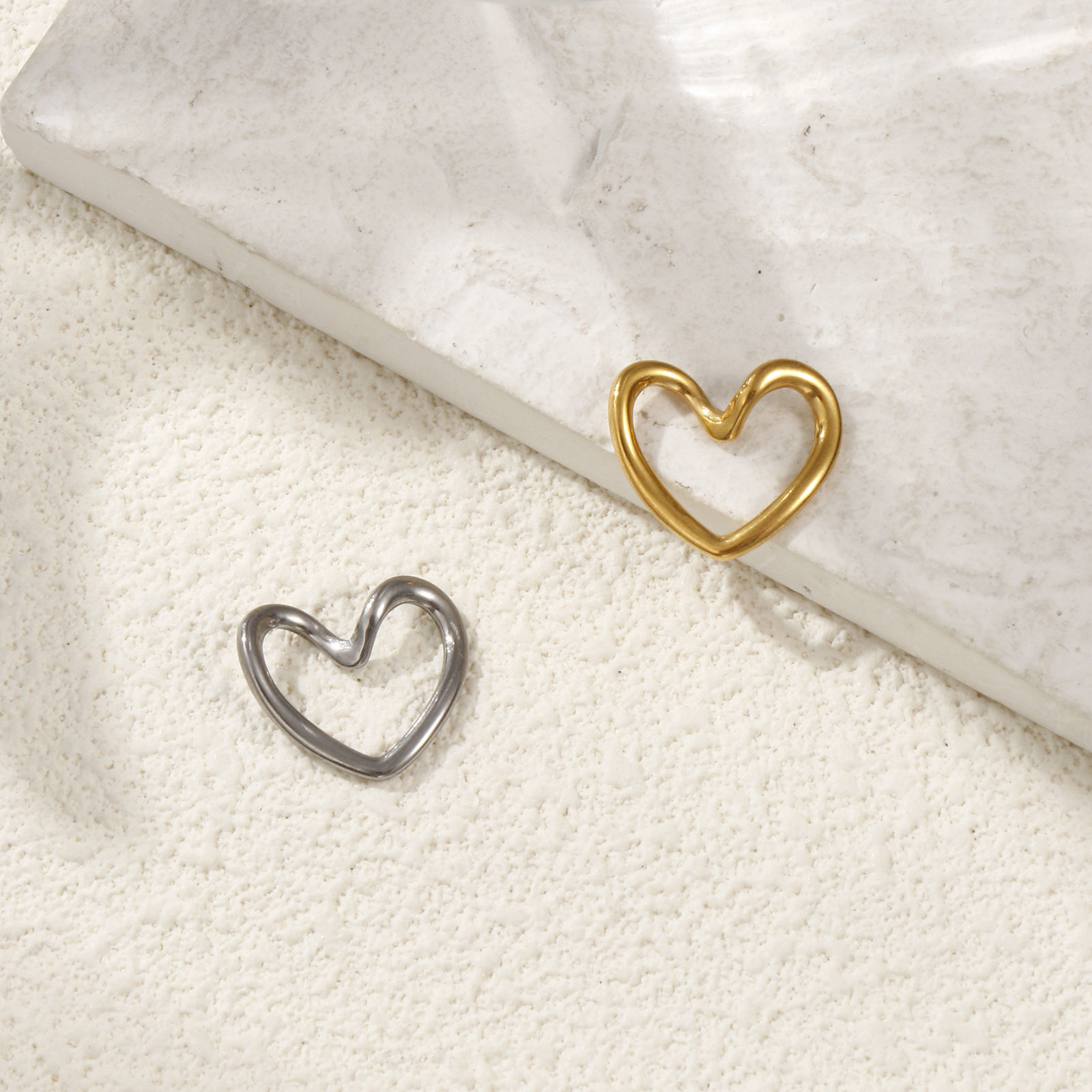 Picture of 5 PCs Eco-friendly PVD Vacuum Plating 304 Stainless Steel Valentine's Day Charms Multicolor Enamel Heart Hollow 17mm x 15mm