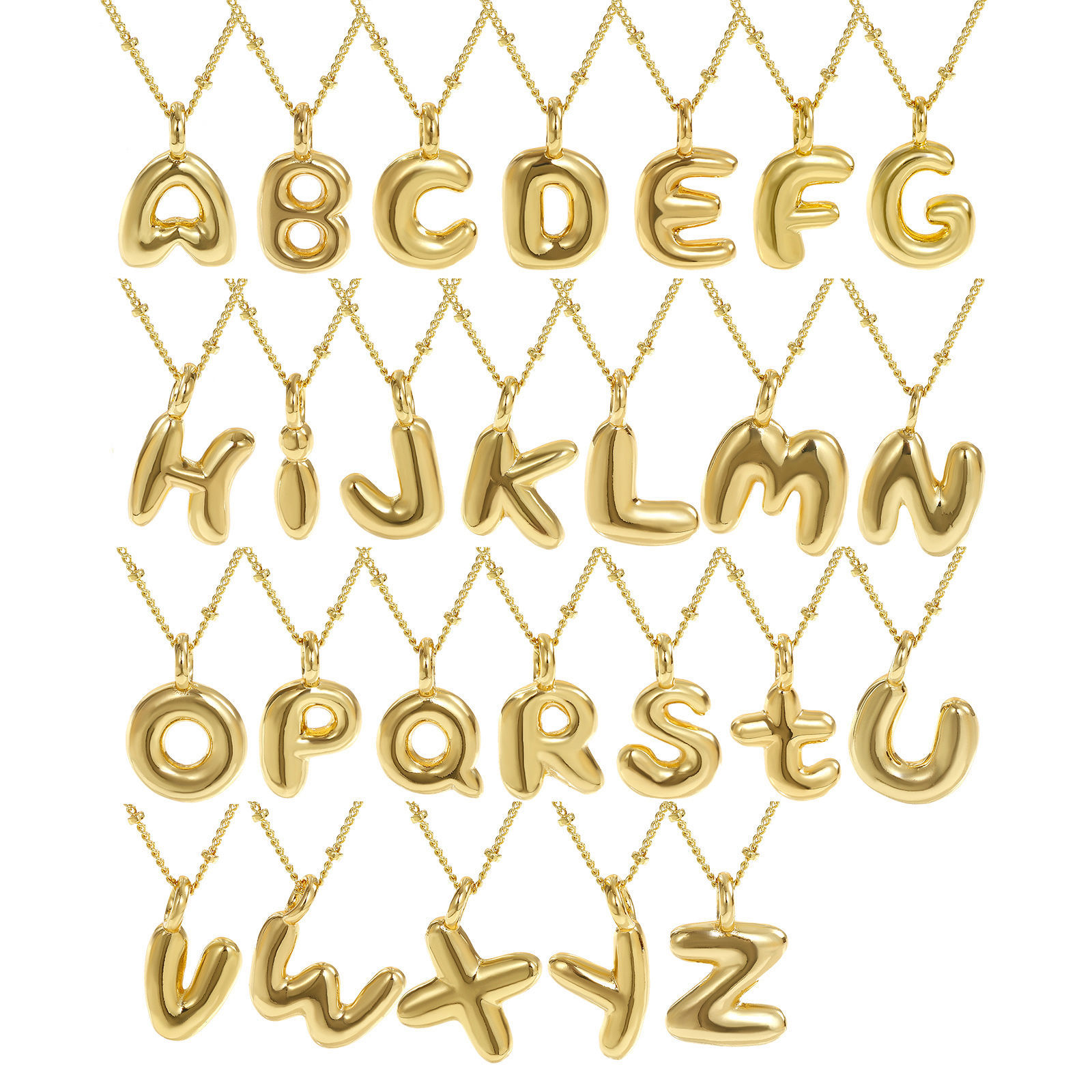 Imagen de 18K Oro Real Chapado Cadenas de Curb Letra Mayúscula Collar con Colgante, Latón 45cm + 5cm, Para Mujeres, Mensaje " A-Z " Exquisito Regalo, Respetuoso del Medio Ambiente, 1 Unidad