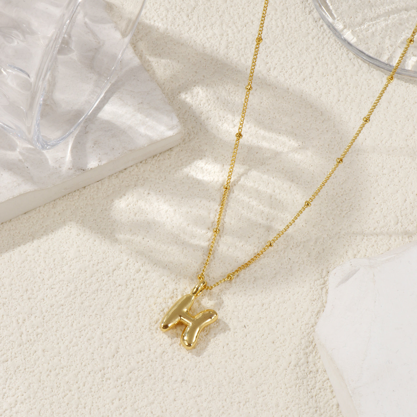 Imagen de 18K Oro Real Chapado Cadenas de Curb Letra Mayúscula Collar con Colgante, Latón 45cm + 5cm, Para Mujeres, Mensaje " A-Z " Exquisito Regalo, Respetuoso del Medio Ambiente, 1 Unidad