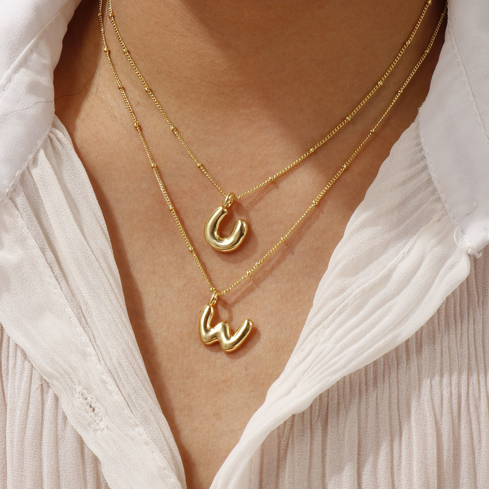 Imagen de 18K Oro Real Chapado Cadenas de Curb Letra Mayúscula Collar con Colgante, Latón 45cm + 5cm, Para Mujeres, Mensaje " A-Z " Exquisito Regalo, Respetuoso del Medio Ambiente, 1 Unidad