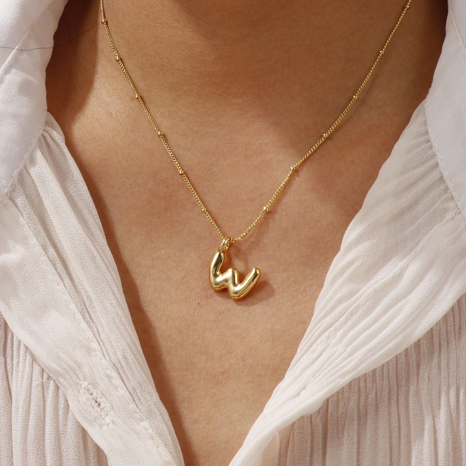 Imagen de 18K Oro Real Chapado Cadenas de Curb Letra Mayúscula Collar con Colgante, Latón 45cm + 5cm, Para Mujeres, Mensaje " A-Z " Exquisito Regalo, Respetuoso del Medio Ambiente, 1 Unidad