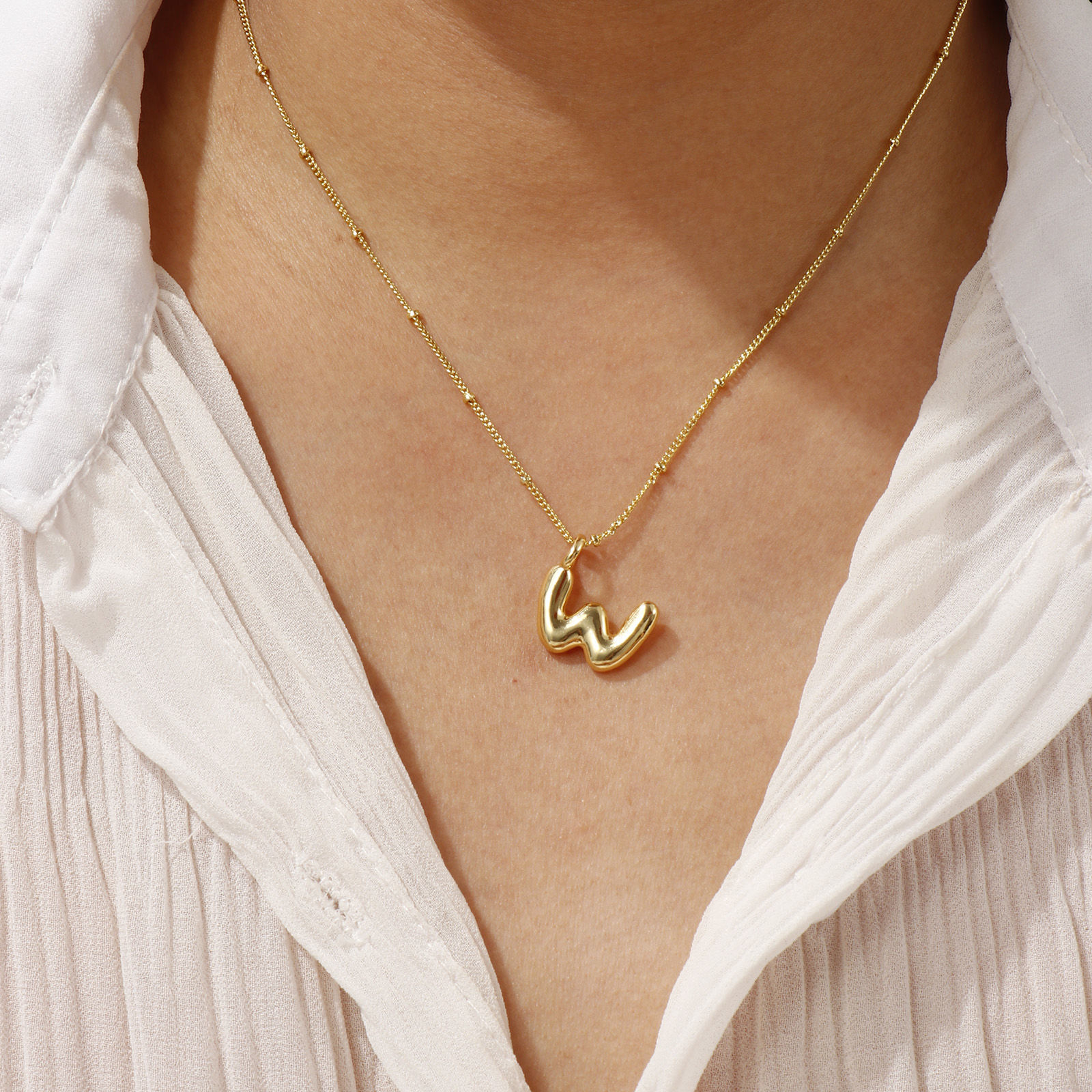 Imagen de 18K Oro Real Chapado Cadenas de Curb Letra Mayúscula Collar con Colgante, Latón 45cm + 5cm, Para Mujeres, Mensaje " A-Z " Exquisito Regalo, Respetuoso del Medio Ambiente, 1 Unidad