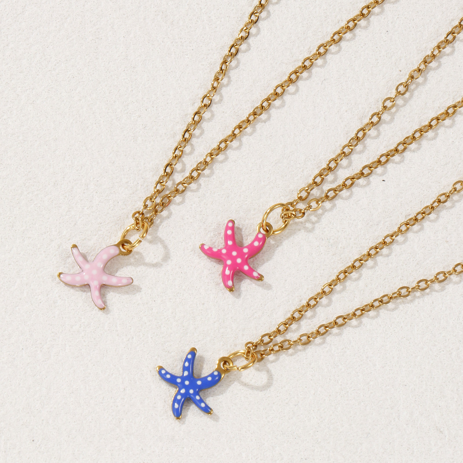 Imagen de 18K Oro Real Chapado Cadena de Cable Cruz Estrella de mar Collar con Colgante, 304 Acero Inoxidable 45cm + 5cm, Para Mujeres, Mancomunidad Esmalte Exquisito Joyería del océano Regalo, Recubrimiento al Vacío PVD Ecológico, 1 Unidad
