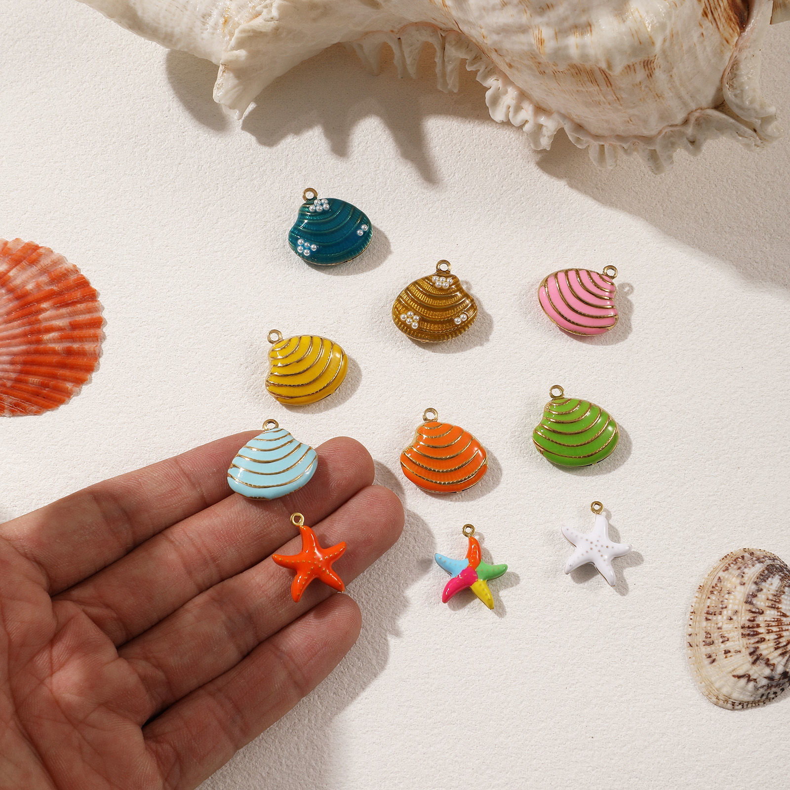 Picture of Eco-friendly PVD Vacuum Plating 304 Stainless Steel Charms 18K Real Gold Plated Enamel Shell Star Fish 3D