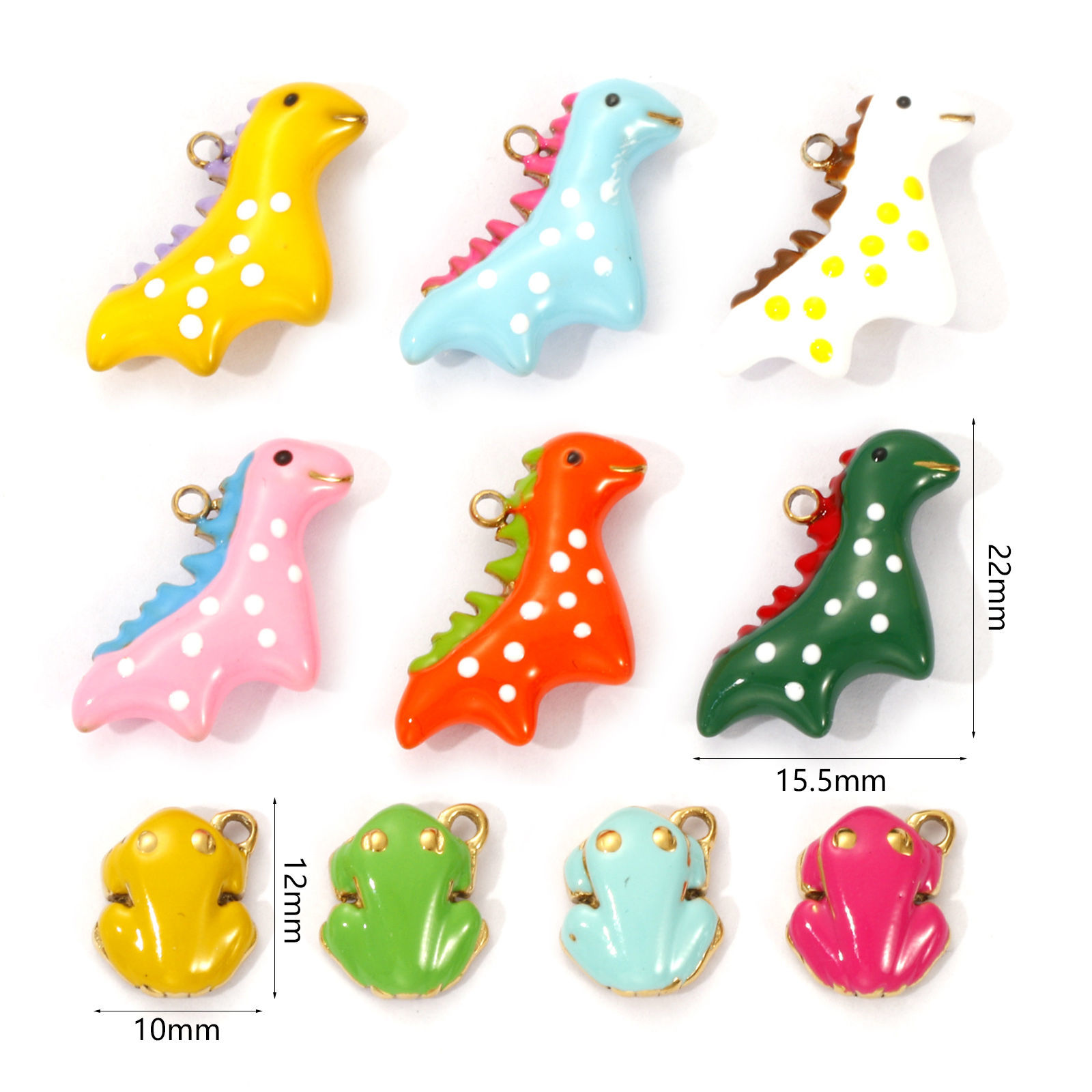 Picture of 1 Piece Eco-friendly PVD Vacuum Plating 304 Stainless Steel Charms 18K Real Gold Plated Enamel Dinosaur Animal Frog 3D