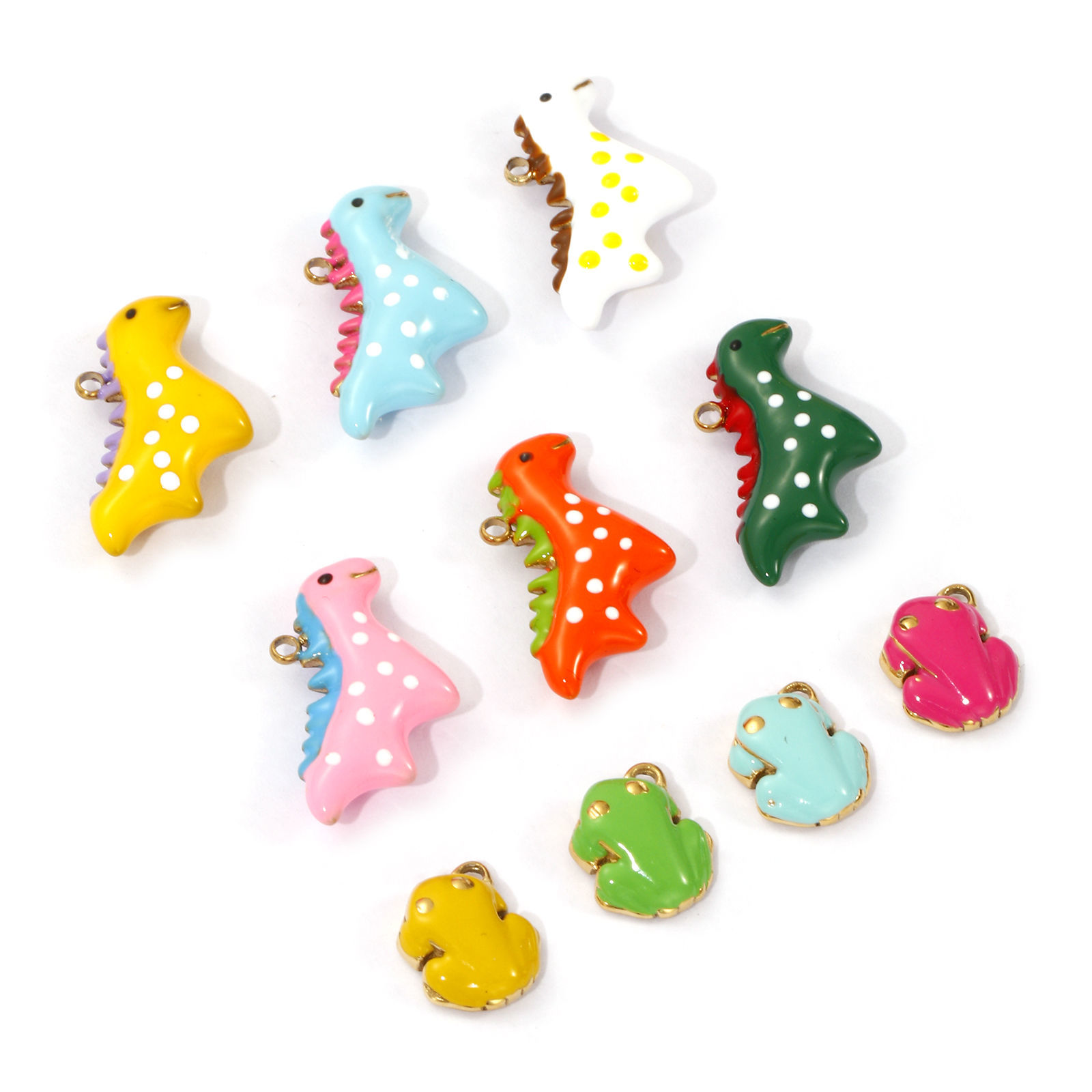 Picture of 1 Piece Eco-friendly PVD Vacuum Plating 304 Stainless Steel Charms 18K Real Gold Plated Enamel Dinosaur Animal Frog 3D