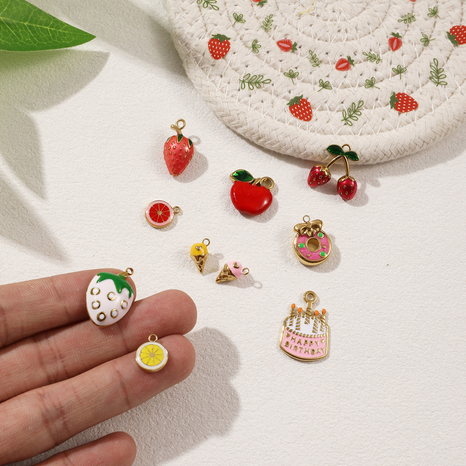 Picture of Eco-friendly PVD Vacuum Plating 304 Stainless Steel Charms 18K Real Gold Plated Enamel Cake Fruit