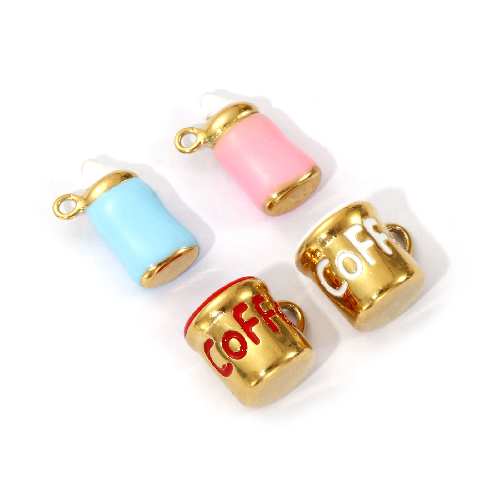 Picture of Eco-friendly PVD Vacuum Plating 304 Stainless Steel Charms 18K Real Gold Plated Enamel Milk Bottle Cup 3D