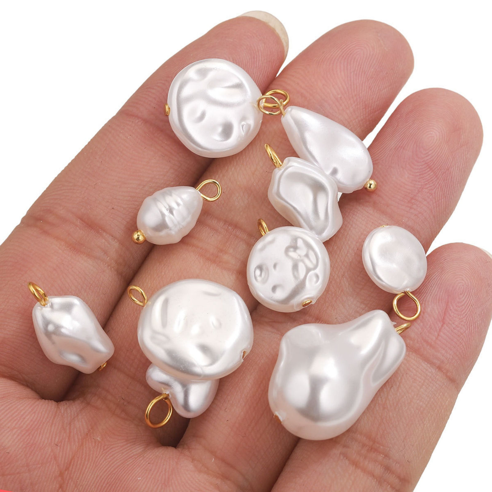 Picture of 10 PCs 304 Stainless Steel Charms Gold Plated Geometric Imitation Pearl
