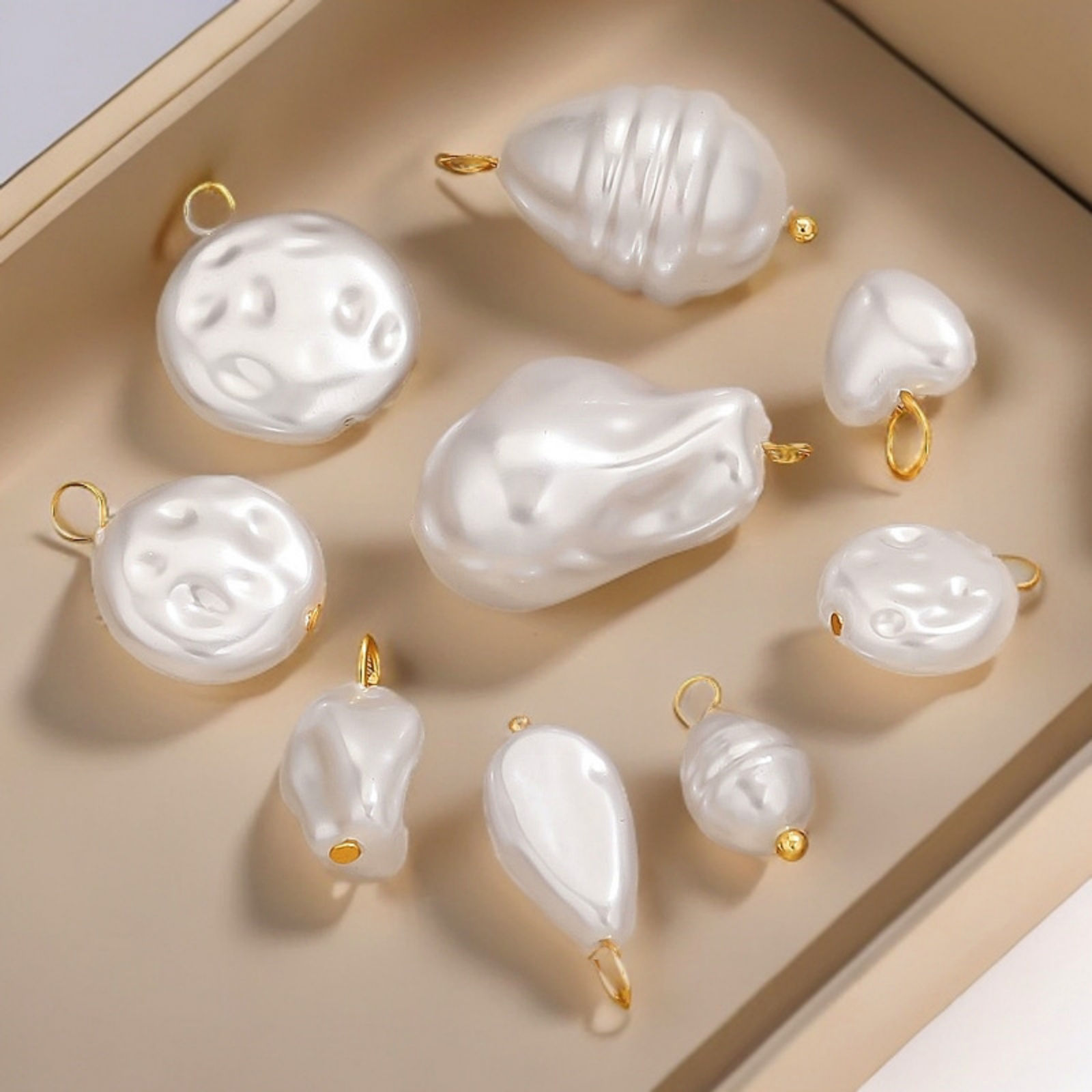 Picture of 10 PCs 304 Stainless Steel Charms Gold Plated Geometric Imitation Pearl