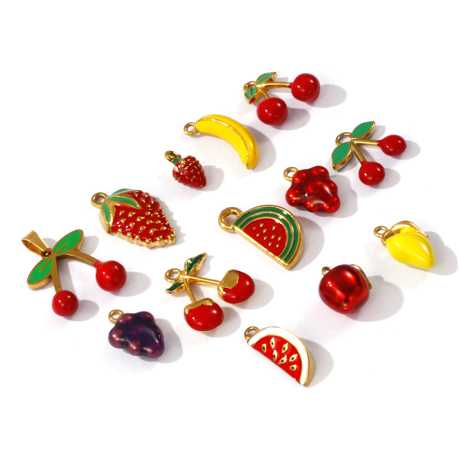 Picture of 1 Piece Eco-friendly PVD Vacuum Plating 304 Stainless Steel 3D Charms 18K Gold Plated Fruit Enamel