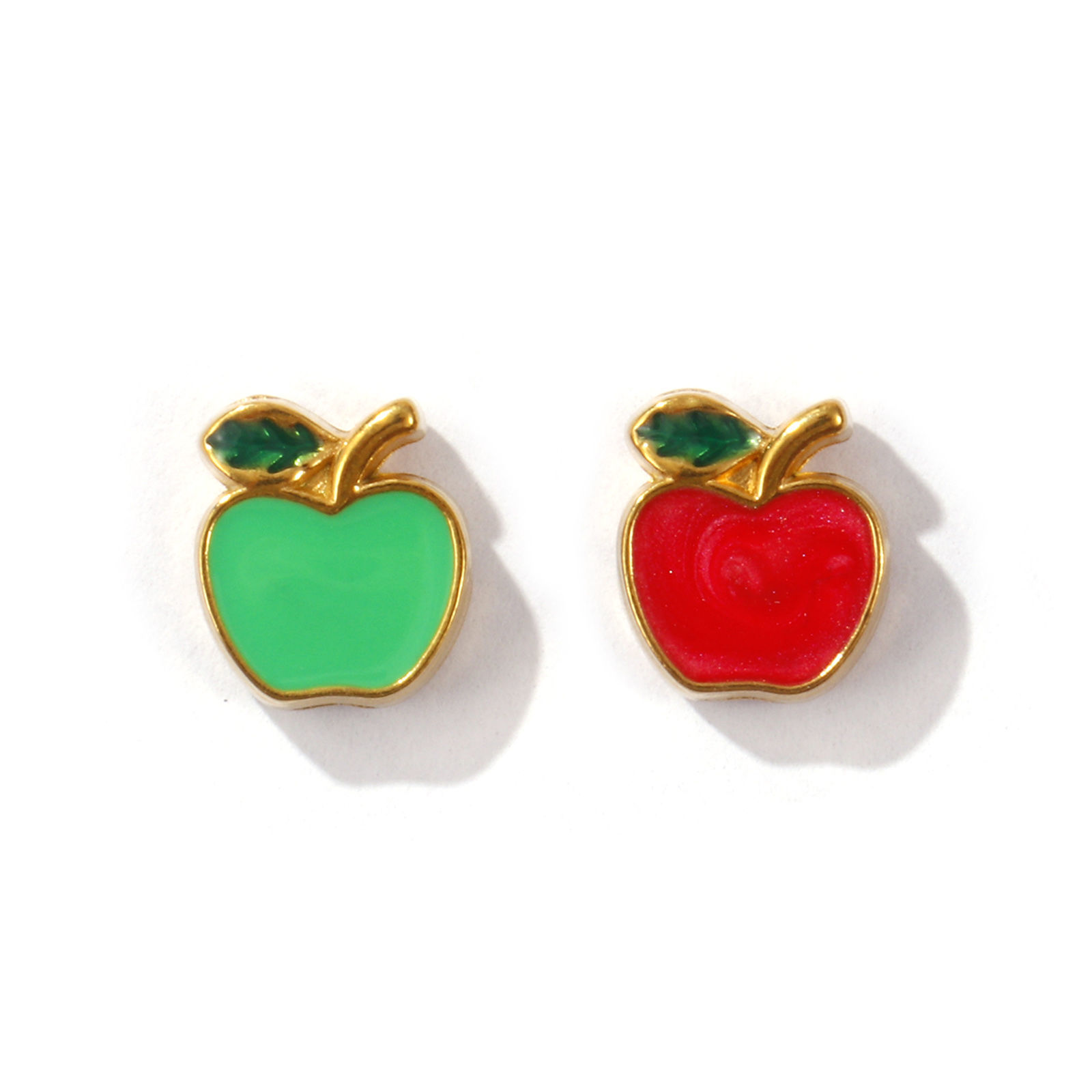 Picture of 1 Piece Eco-friendly PVD Vacuum Plating 304 Stainless Steel Beads For DIY Jewelry Making 18K Gold Plated Red Apple Fruit Enamel 10mm x 9mm, Hole: Approx 1.2mm