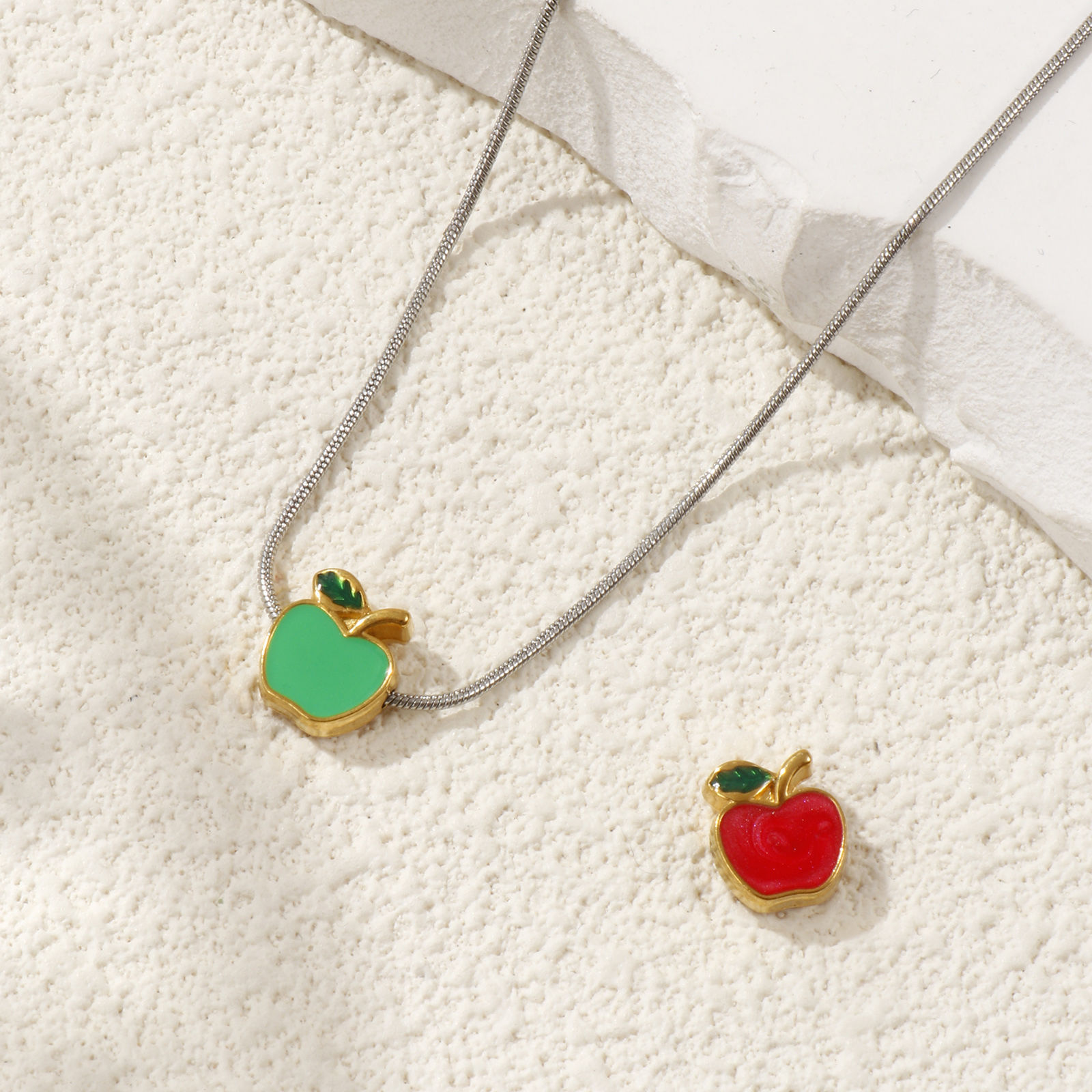 Picture of 1 Piece Eco-friendly PVD Vacuum Plating 304 Stainless Steel Beads For DIY Jewelry Making 18K Gold Plated Red Apple Fruit Enamel 10mm x 9mm, Hole: Approx 1.2mm