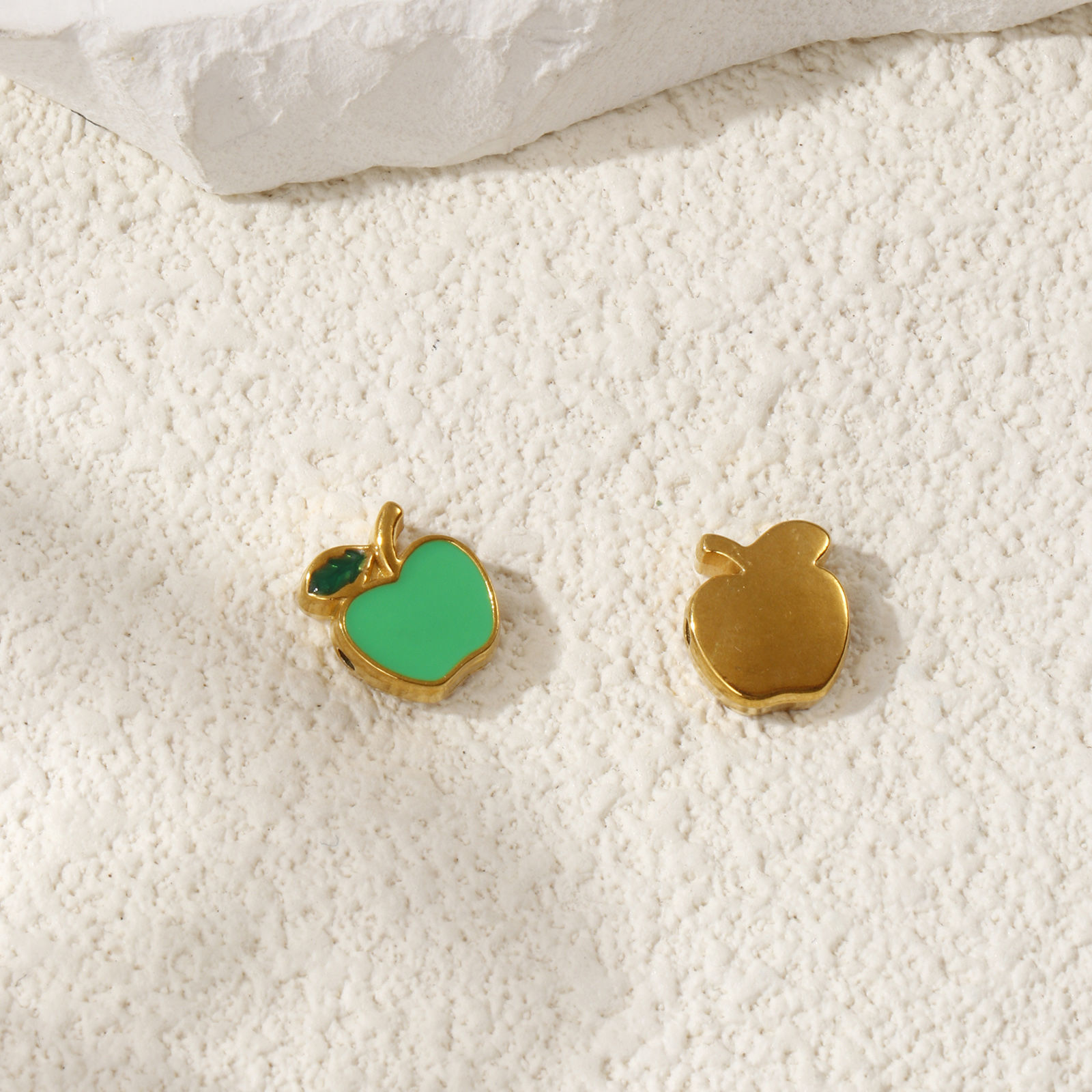 Picture of 1 Piece Eco-friendly PVD Vacuum Plating 304 Stainless Steel Beads For DIY Jewelry Making 18K Gold Plated Red Apple Fruit Enamel 10mm x 9mm, Hole: Approx 1.2mm