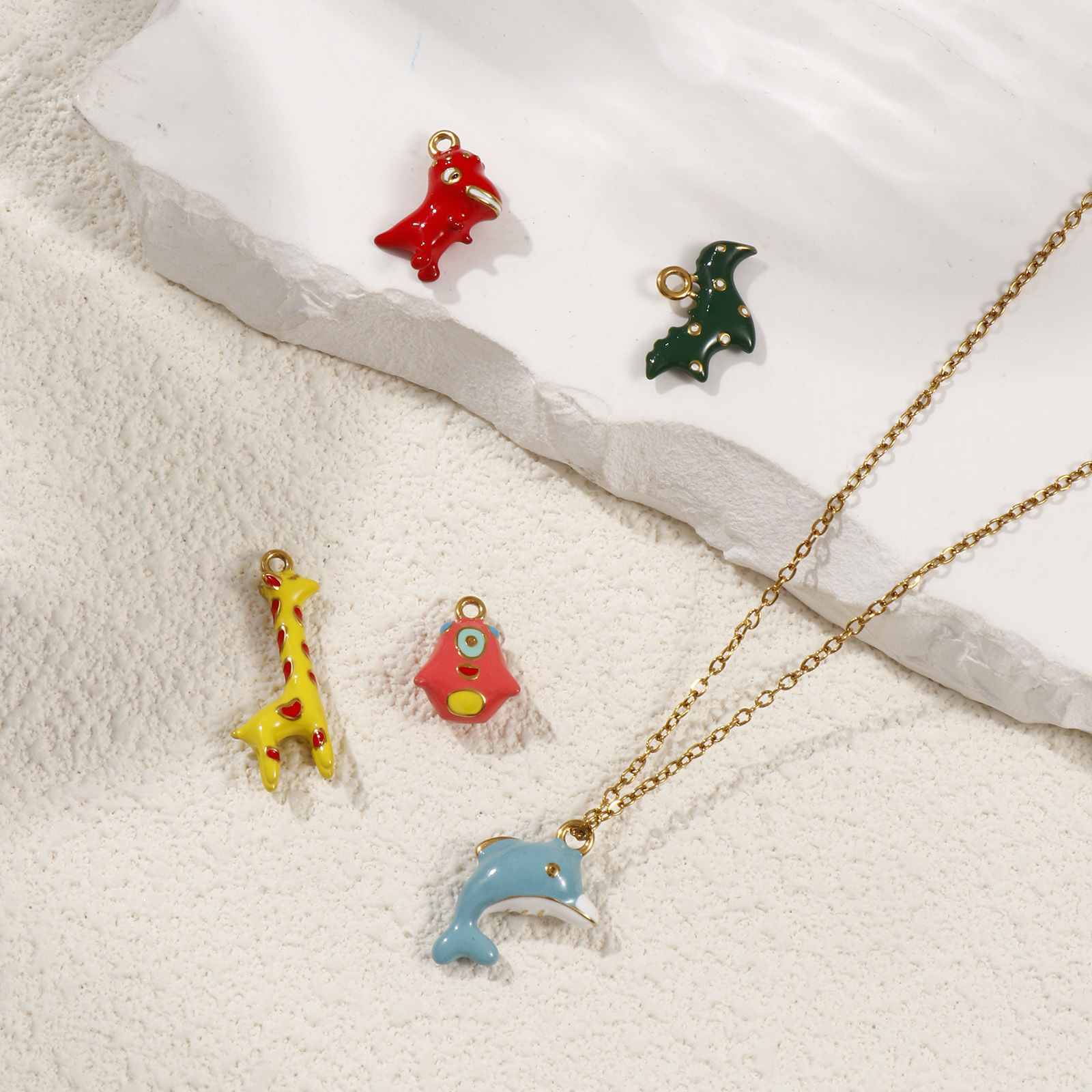 Picture of 1 Piece Eco-friendly PVD Vacuum Plating 304 Stainless Steel 3D Charms 18K Gold Plated Animal Enamel