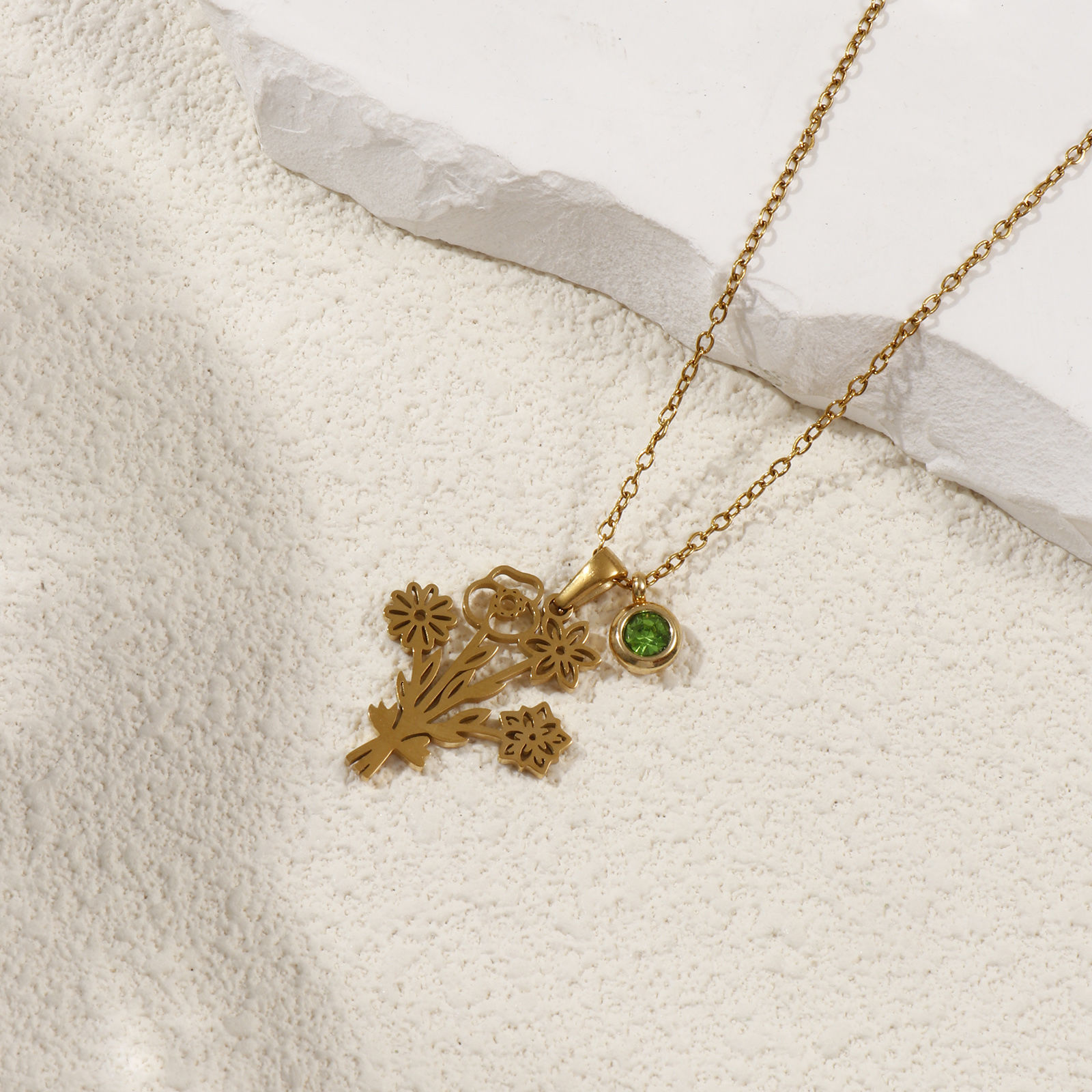 Picture of Eco-friendly PVD Vacuum Plating 304 Stainless Steel Birthstone Charm Pendant 18K Gold Plated Flower