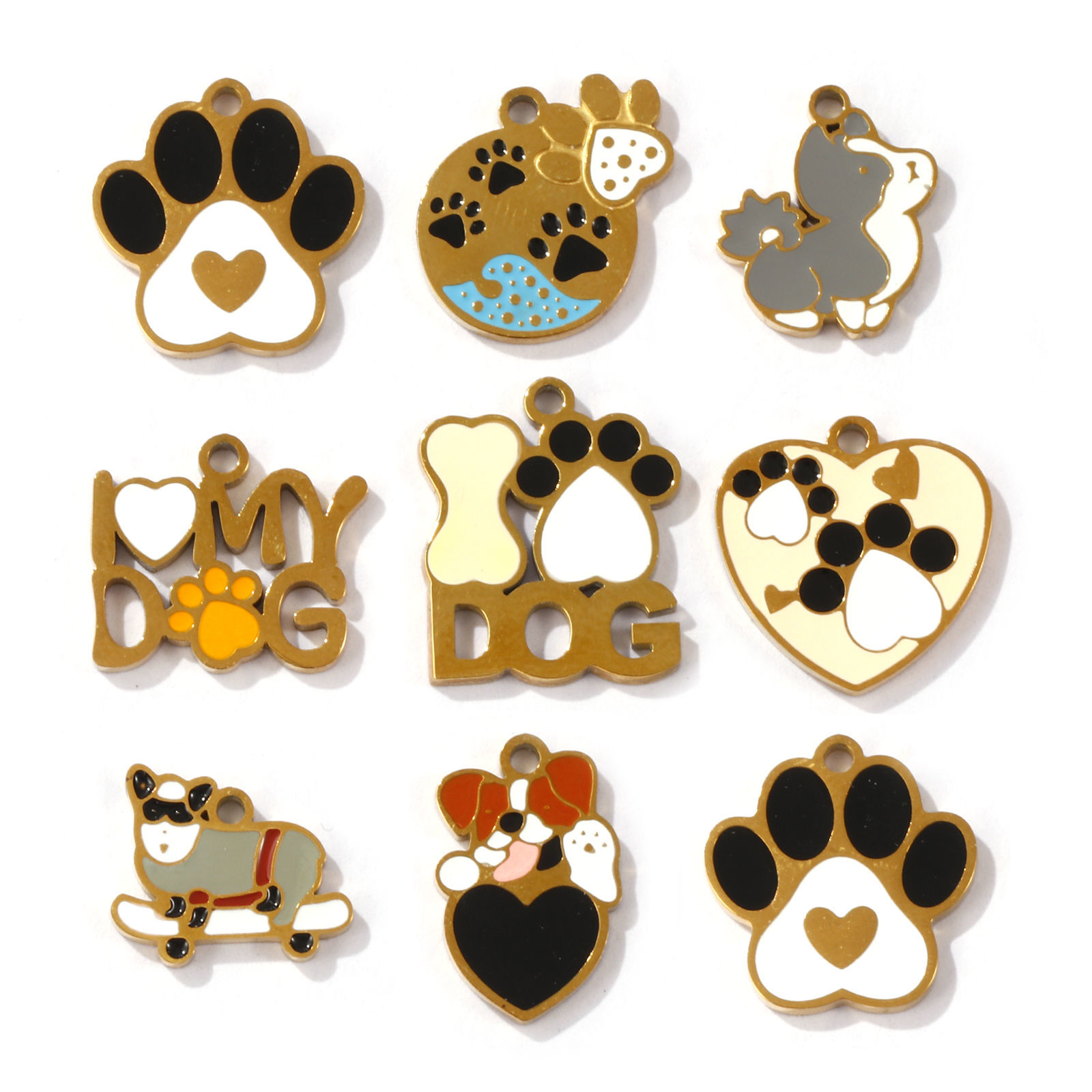Picture of Eco-friendly PVD Vacuum Plating 304 Stainless Steel Pet Memorial Charms 18K Gold Plated Enamel