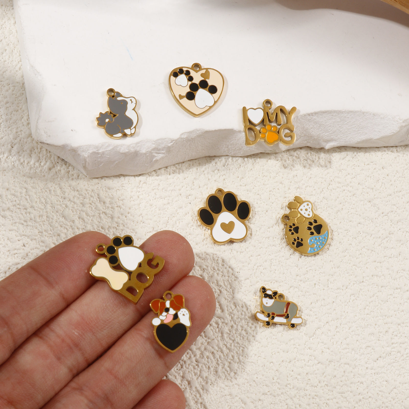 Picture of Eco-friendly PVD Vacuum Plating 304 Stainless Steel Pet Memorial Charms 18K Gold Plated Enamel