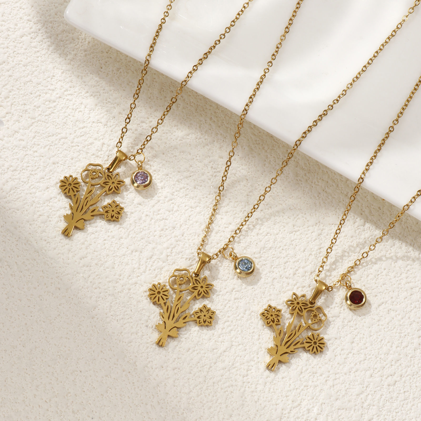 Picture of 18K Real Gold Plated Link Cable Chain Flower Pendant Charm Necklace, 304 Stainless Steel 45cm(17.7") + 5cm(2"), For Women, Dainty Birthstone Gift, Eco-friendly PVD Vacuum Plating