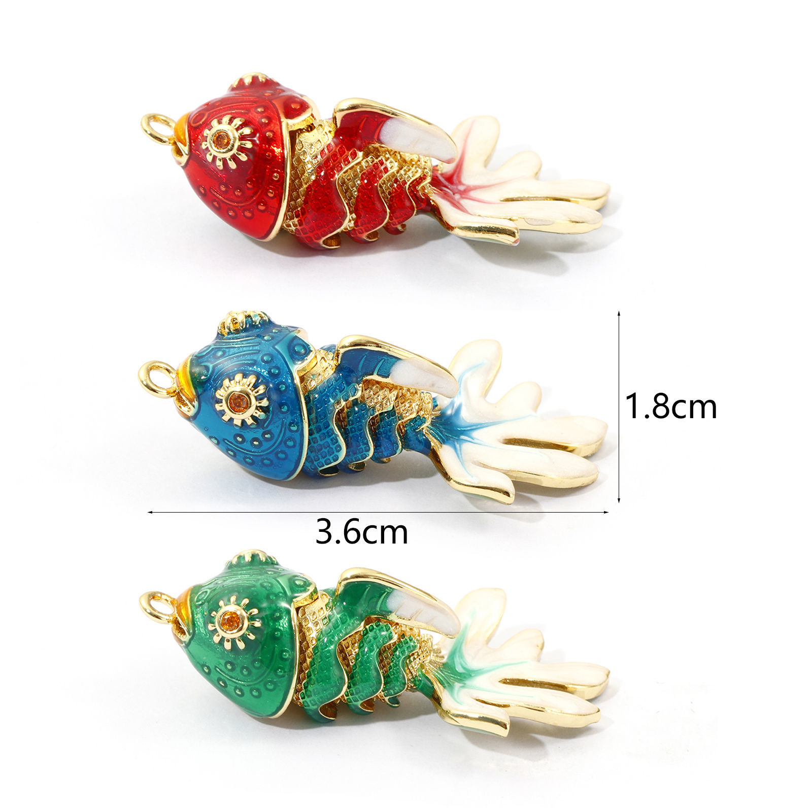 Picture of 1 Piece Eco-friendly Brass Ocean Jewelry Pendants 18K Real Gold Plated Enamel Fish Animal Movable Orange Cubic Zirconia 3.6cm x 1.8cm