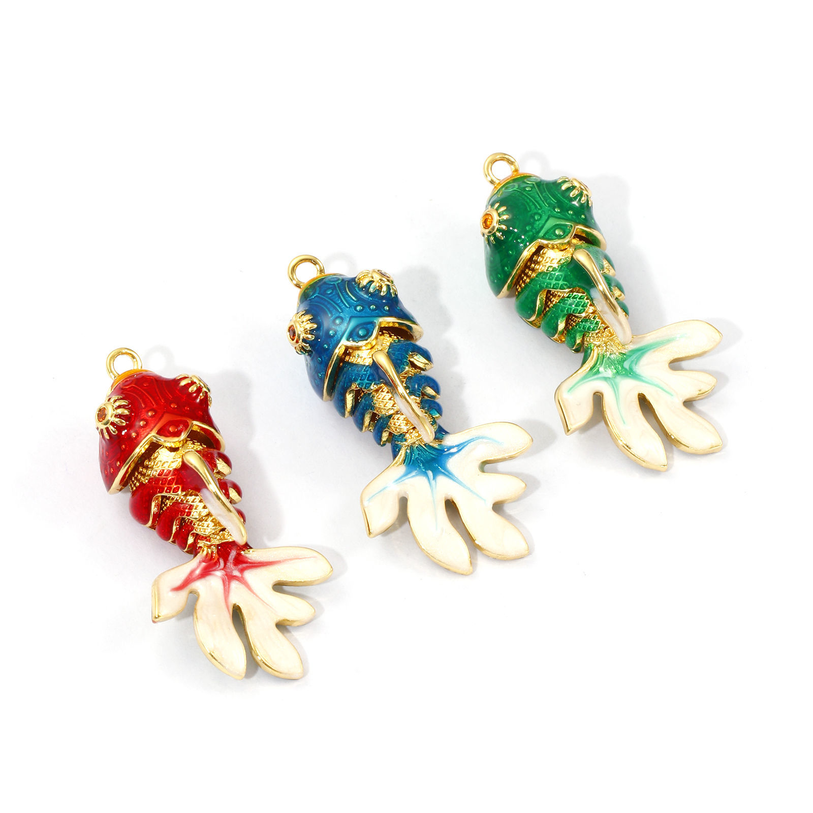 Picture of 1 Piece Eco-friendly Brass Ocean Jewelry Pendants 18K Real Gold Plated Enamel Fish Animal Movable Orange Cubic Zirconia 3.6cm x 1.8cm