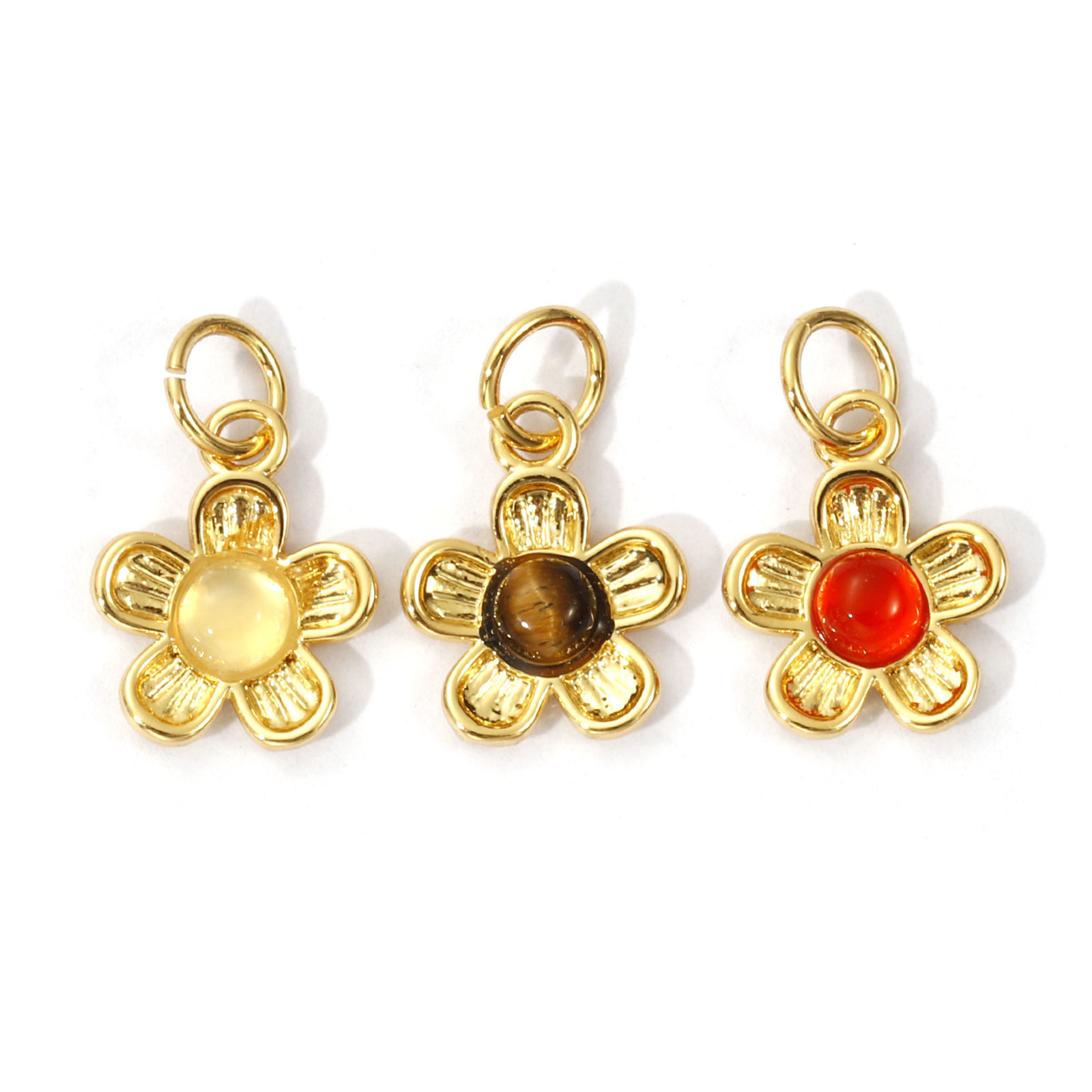 Imagen de 1 Piece Eco-friendly Brass & Gemstone Charms 18K Real Gold Plated Flower 16mm x 10mm