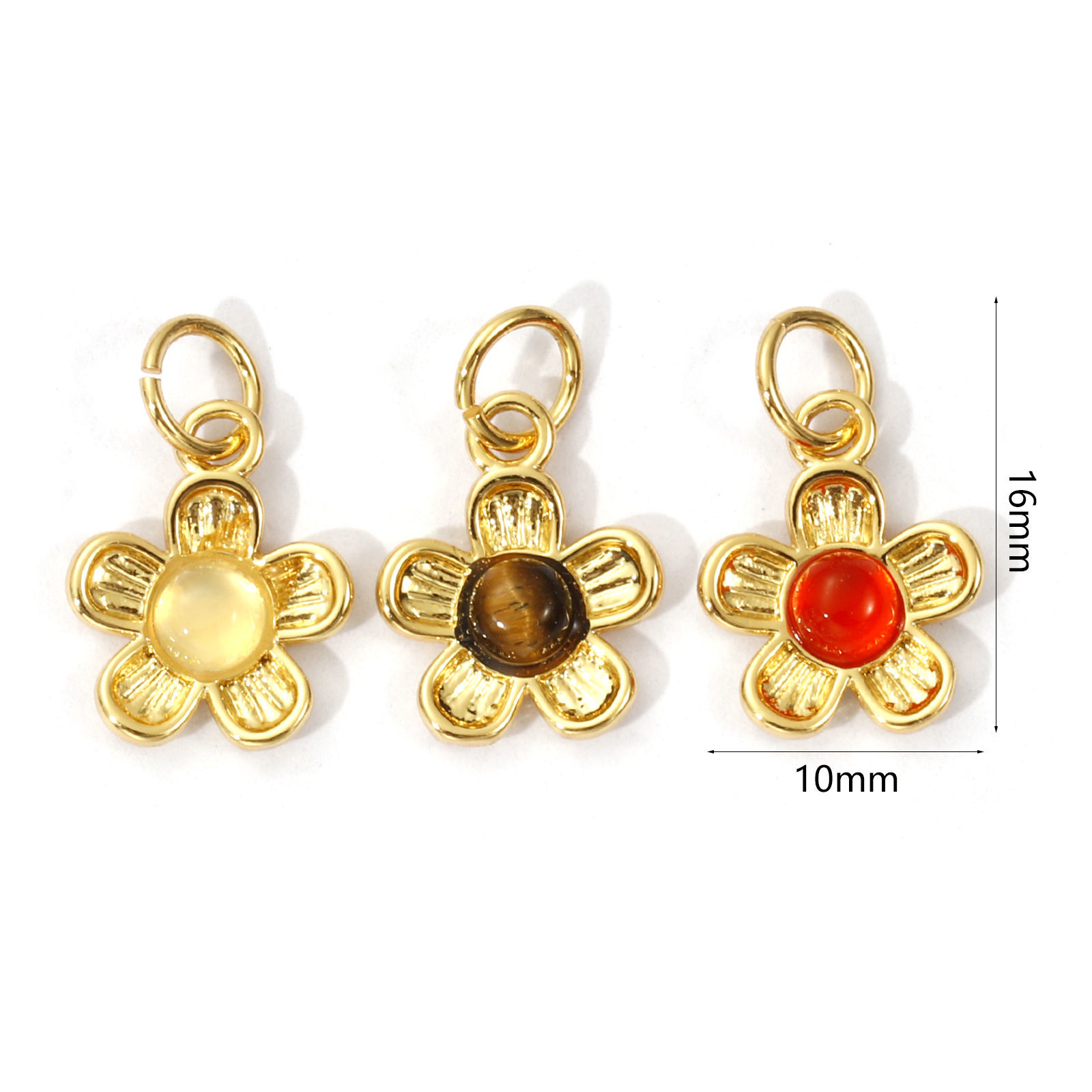 Imagen de 1 Piece Eco-friendly Brass & Gemstone Charms 18K Real Gold Plated Flower 16mm x 10mm