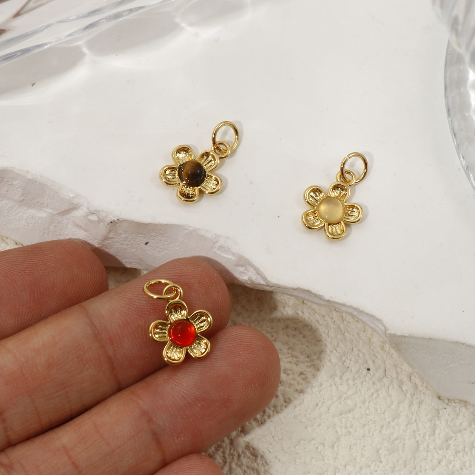 Imagen de 1 Piece Eco-friendly Brass & Gemstone Charms 18K Real Gold Plated Flower 16mm x 10mm