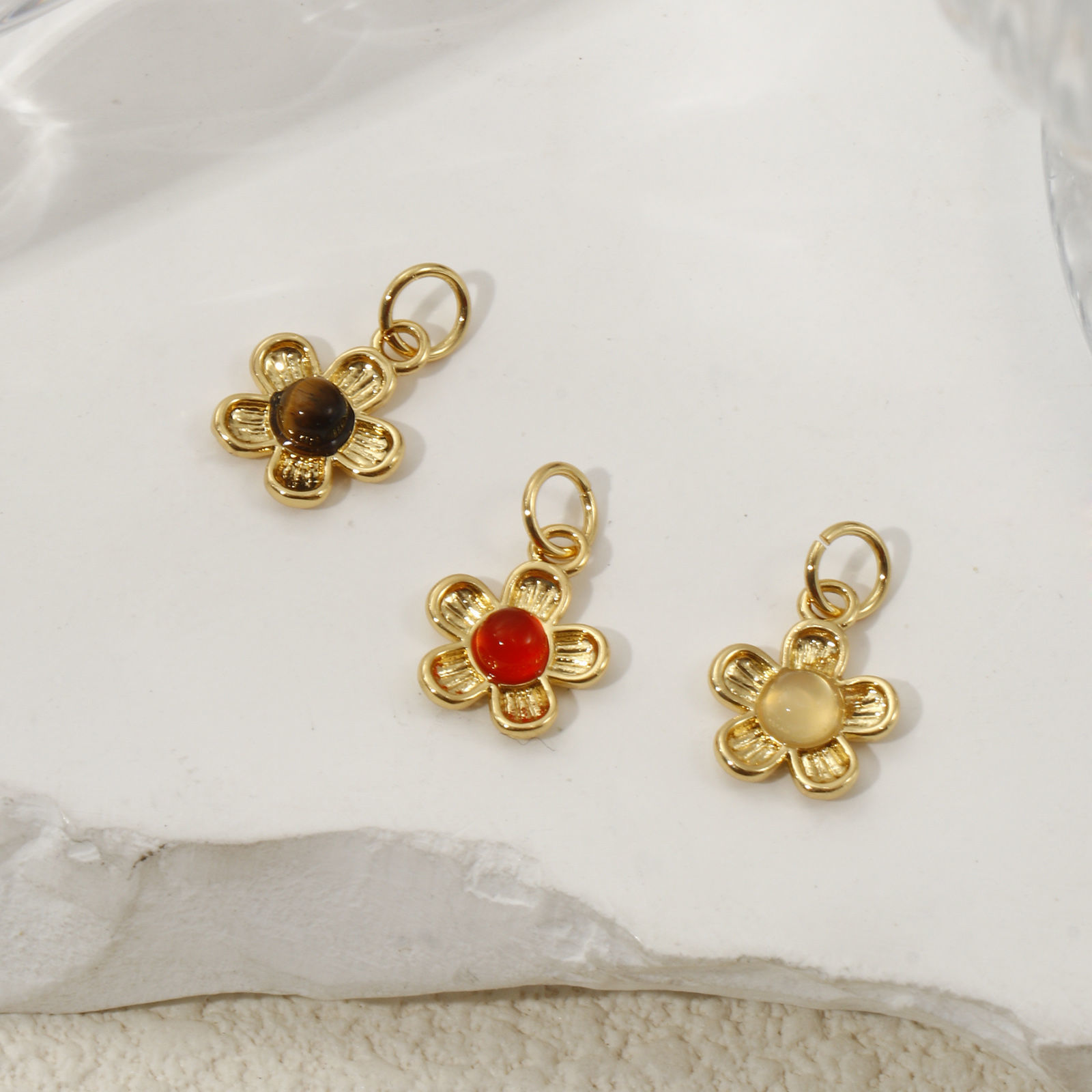 Imagen de 1 Piece Eco-friendly Brass & Gemstone Charms 18K Real Gold Plated Flower 16mm x 10mm