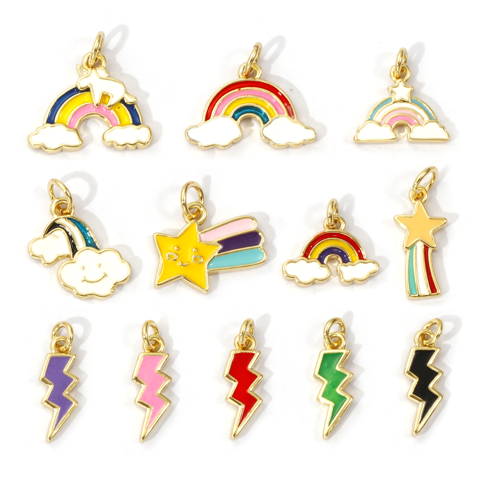 Picture of Eco-friendly Brass Charms 18K Real Gold Plated Enamel Rainbow Lightning