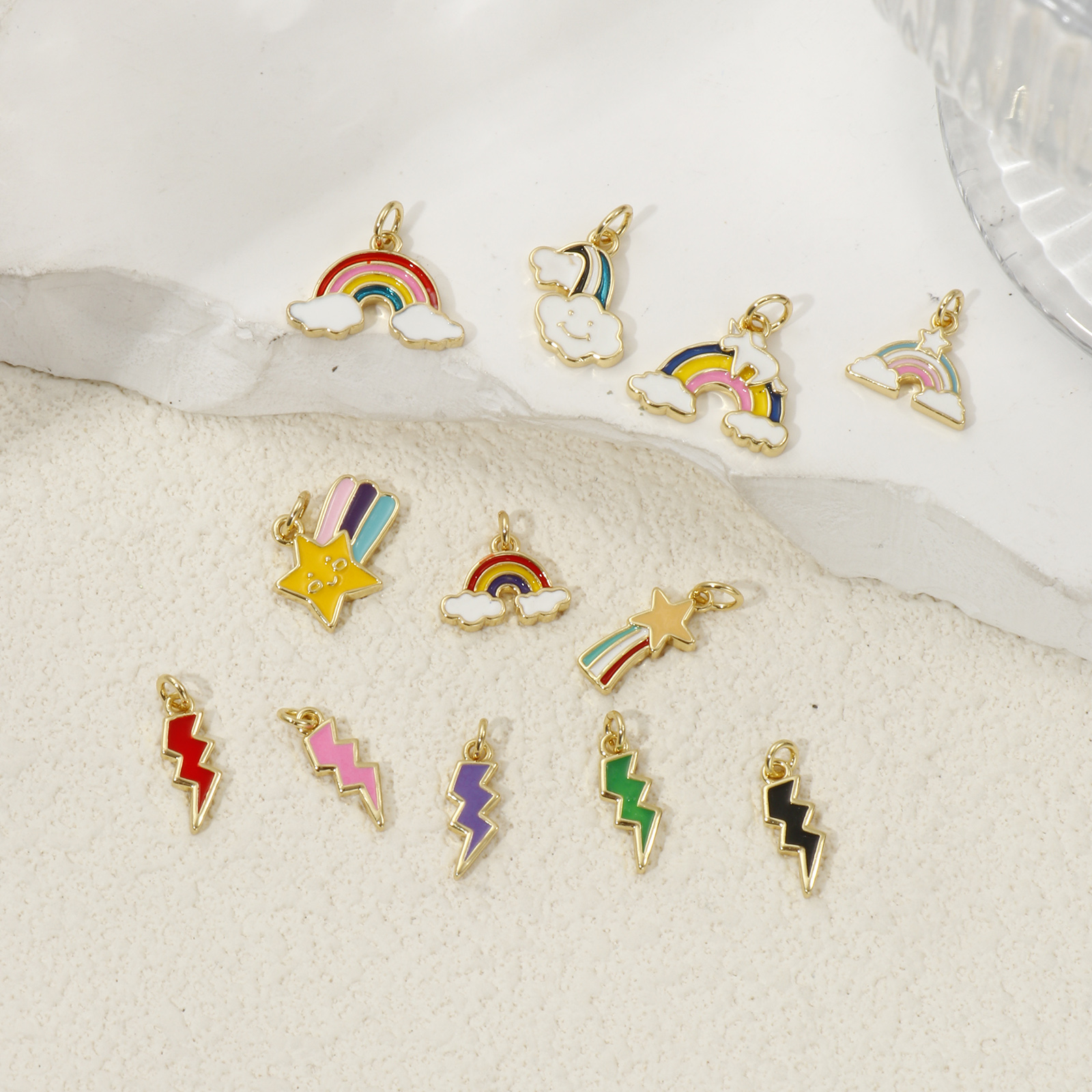 Picture of Eco-friendly Brass Charms 18K Real Gold Plated Enamel Rainbow Lightning