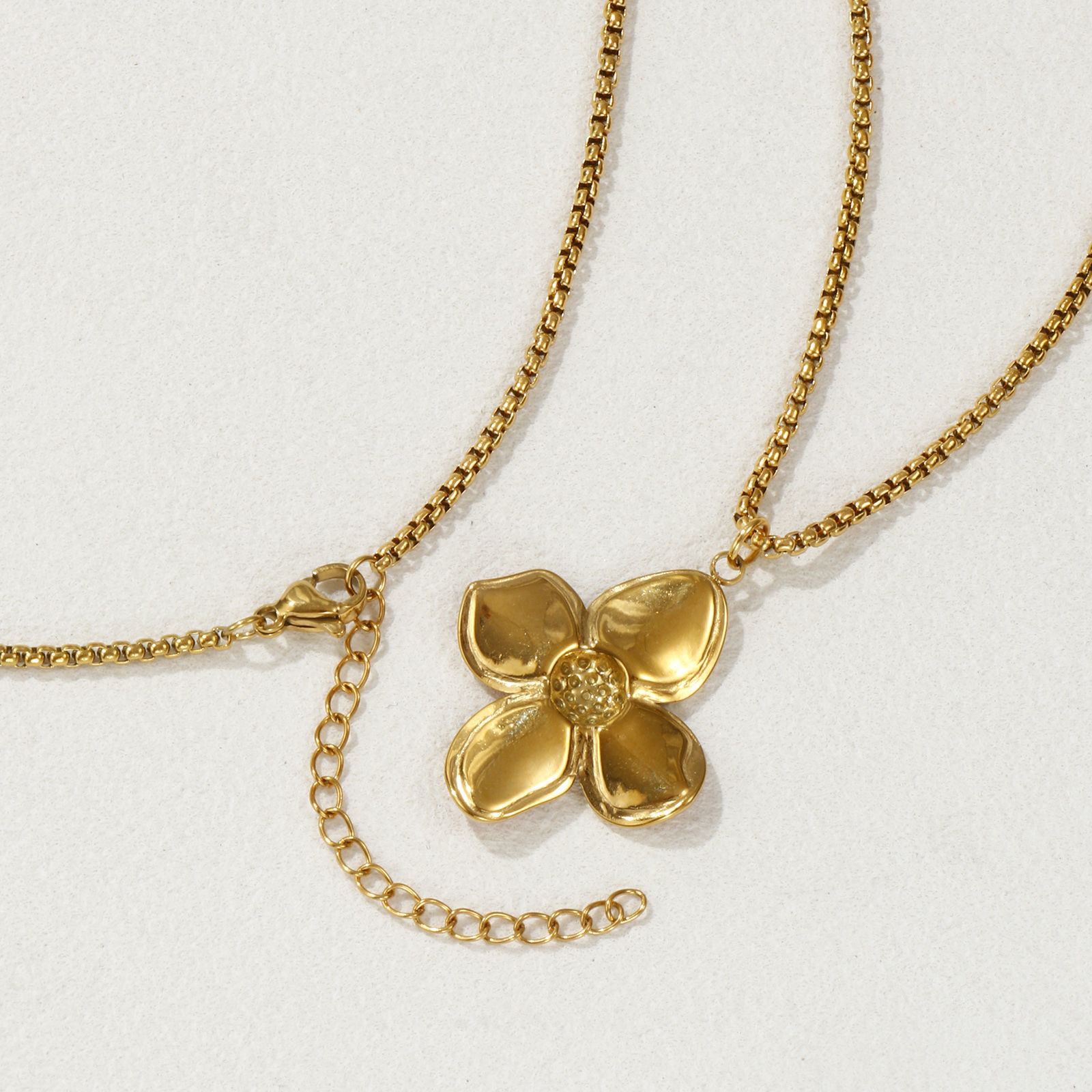 Imagen de 18K Real Gold Plated Box Chain Flower Pendant Charm Necklace, 304 Stainless Steel 45cm(17.7") + 5cm(2"), For Women, Enamel Sweet & Cute Gift, Eco-friendly PVD Vacuum Plating, 1 Piece