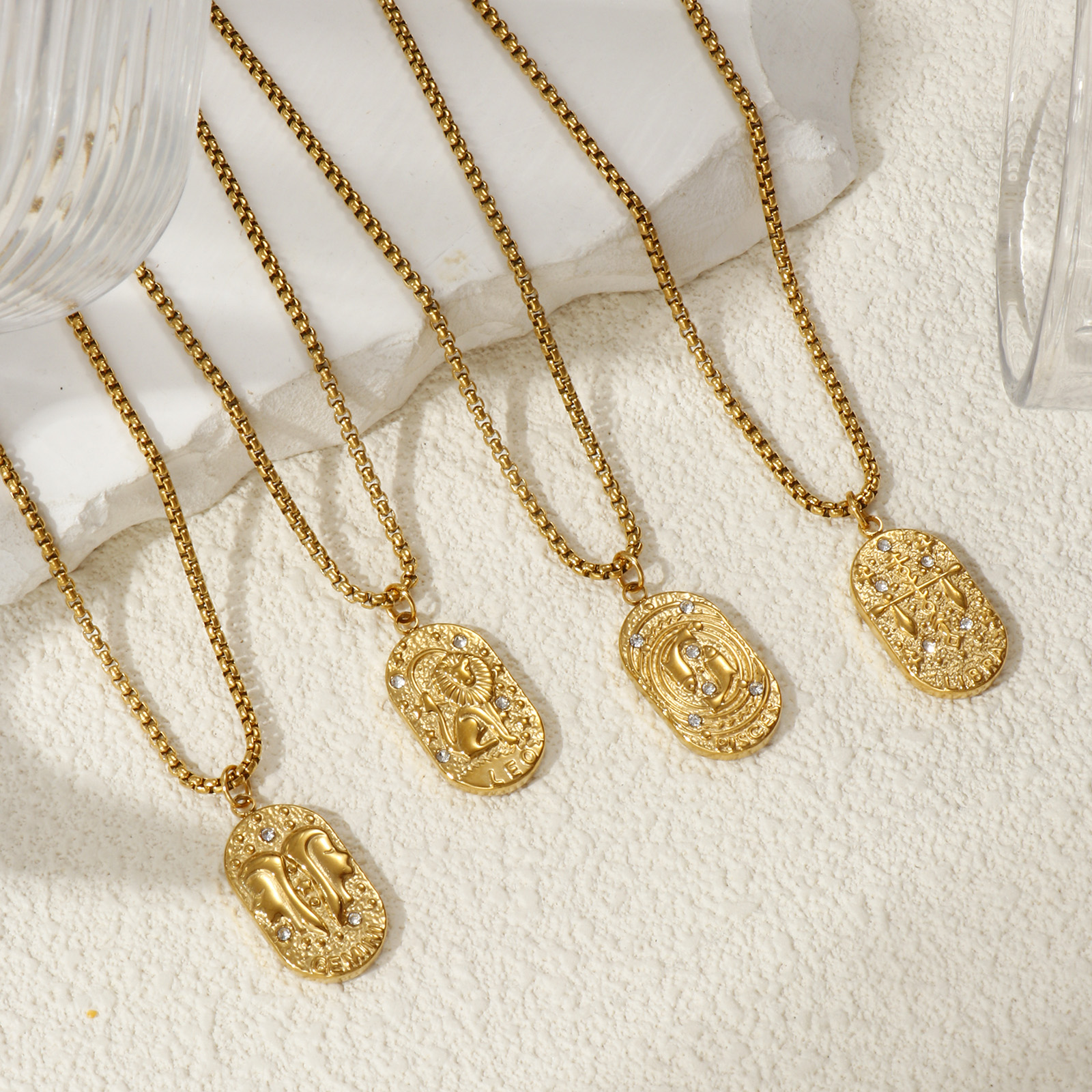 Imagen de 18K Real Gold Plated Box Chain Oval Pendant Charm Necklace, 304 Stainless Steel 45cm(17.7") + 5cm(2"), Unisex, Clear Cubic Zirconia Exquisite Gift, Eco-friendly PVD Vacuum Plating, 1 Piece