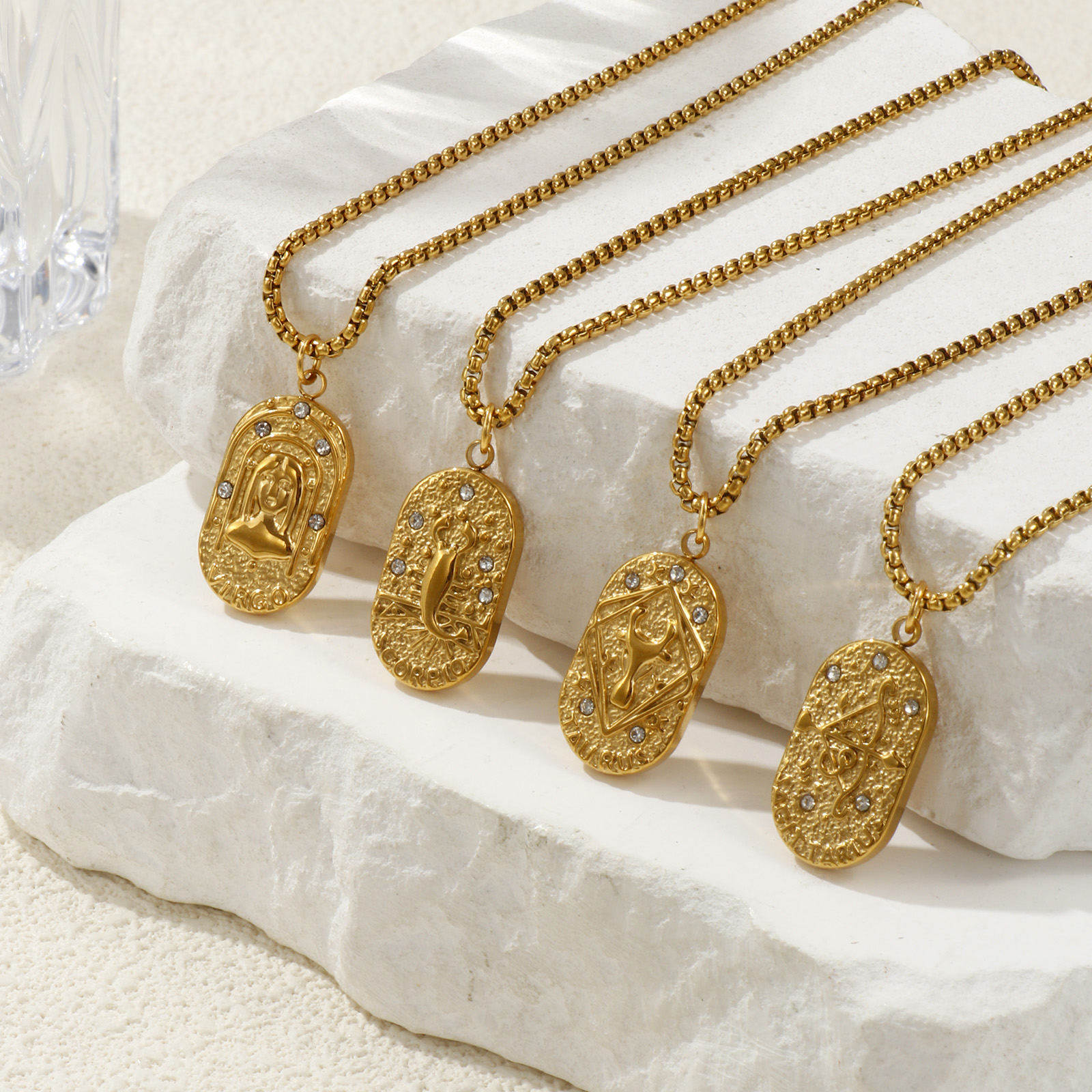 Imagen de 18K Real Gold Plated Box Chain Oval Pendant Charm Necklace, 304 Stainless Steel 45cm(17.7") + 5cm(2"), Unisex, Clear Cubic Zirconia Exquisite Gift, Eco-friendly PVD Vacuum Plating, 1 Piece