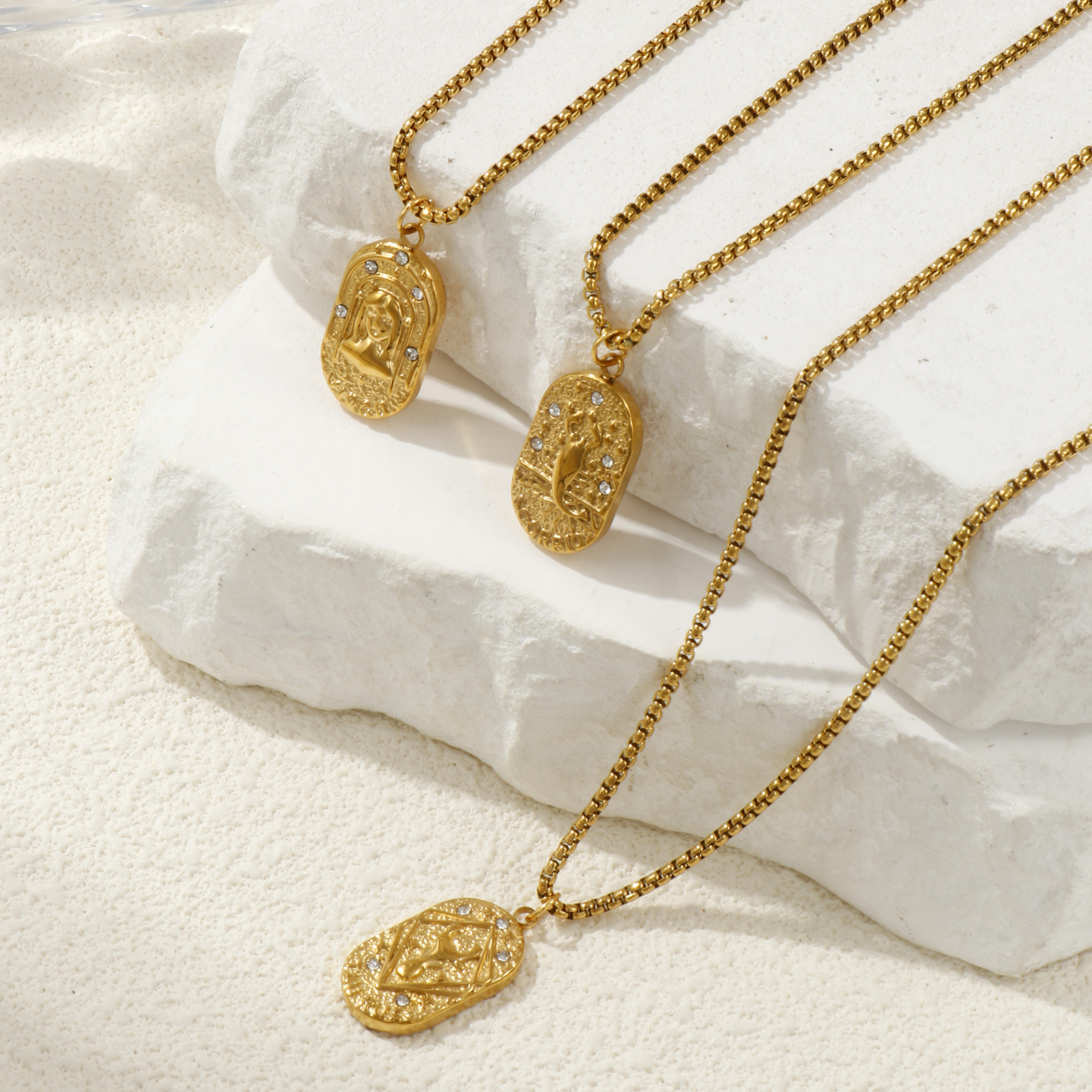 Imagen de 18K Real Gold Plated Box Chain Oval Pendant Charm Necklace, 304 Stainless Steel 45cm(17.7") + 5cm(2"), Unisex, Clear Cubic Zirconia Exquisite Gift, Eco-friendly PVD Vacuum Plating, 1 Piece
