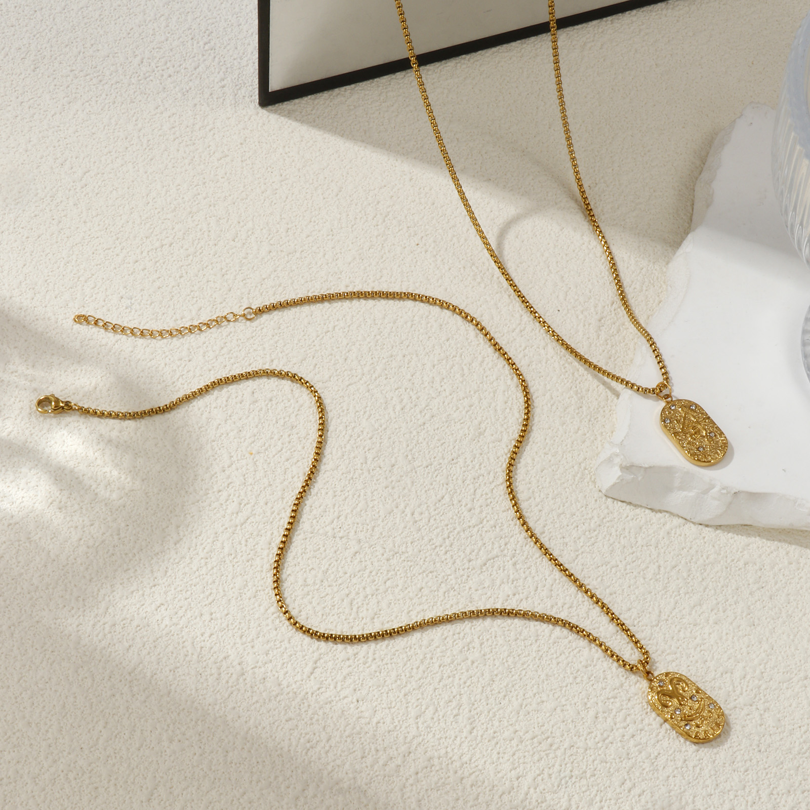 Imagen de 18K Real Gold Plated Box Chain Oval Pendant Charm Necklace, 304 Stainless Steel 45cm(17.7") + 5cm(2"), Unisex, Clear Cubic Zirconia Exquisite Gift, Eco-friendly PVD Vacuum Plating, 1 Piece