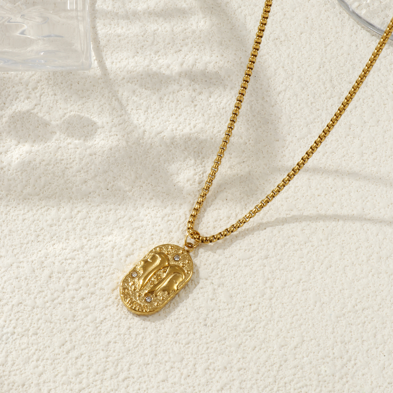 Imagen de 18K Real Gold Plated Box Chain Oval Pendant Charm Necklace, 304 Stainless Steel 45cm(17.7") + 5cm(2"), Unisex, Clear Cubic Zirconia Exquisite Gift, Eco-friendly PVD Vacuum Plating, 1 Piece