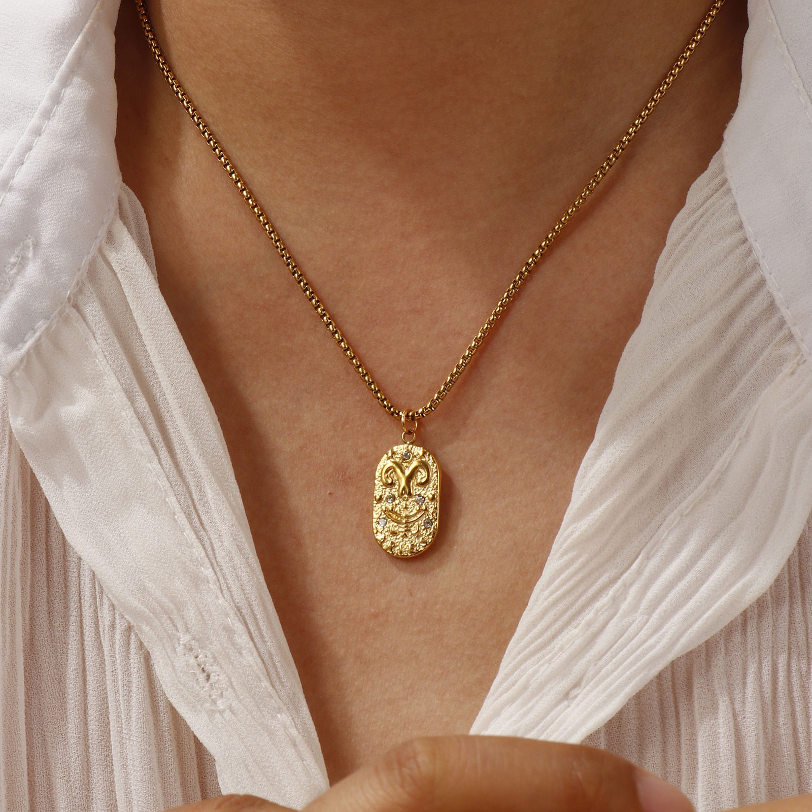 Imagen de 18K Real Gold Plated Box Chain Oval Pendant Charm Necklace, 304 Stainless Steel 45cm(17.7") + 5cm(2"), Unisex, Clear Cubic Zirconia Exquisite Gift, Eco-friendly PVD Vacuum Plating, 1 Piece