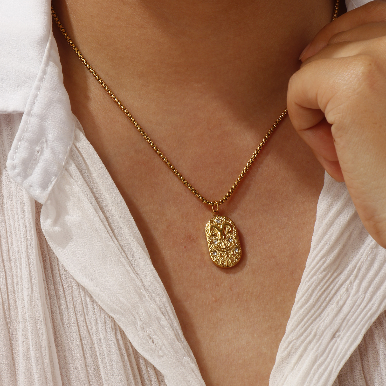 Imagen de 18K Real Gold Plated Box Chain Oval Pendant Charm Necklace, 304 Stainless Steel 45cm(17.7") + 5cm(2"), Unisex, Clear Cubic Zirconia Exquisite Gift, Eco-friendly PVD Vacuum Plating, 1 Piece