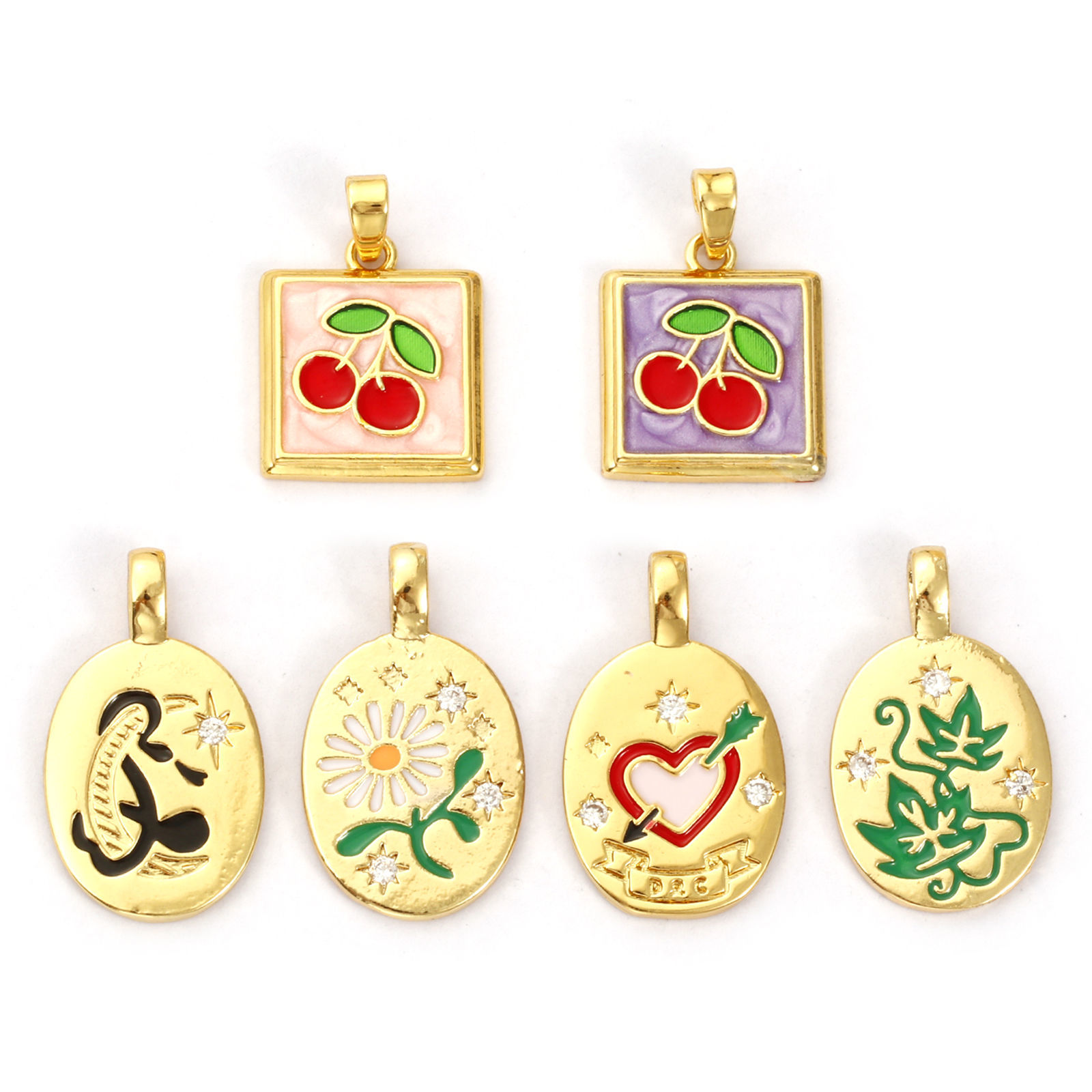 Picture of 2 PCs Brass Charms 18K Gold Plated Enamel