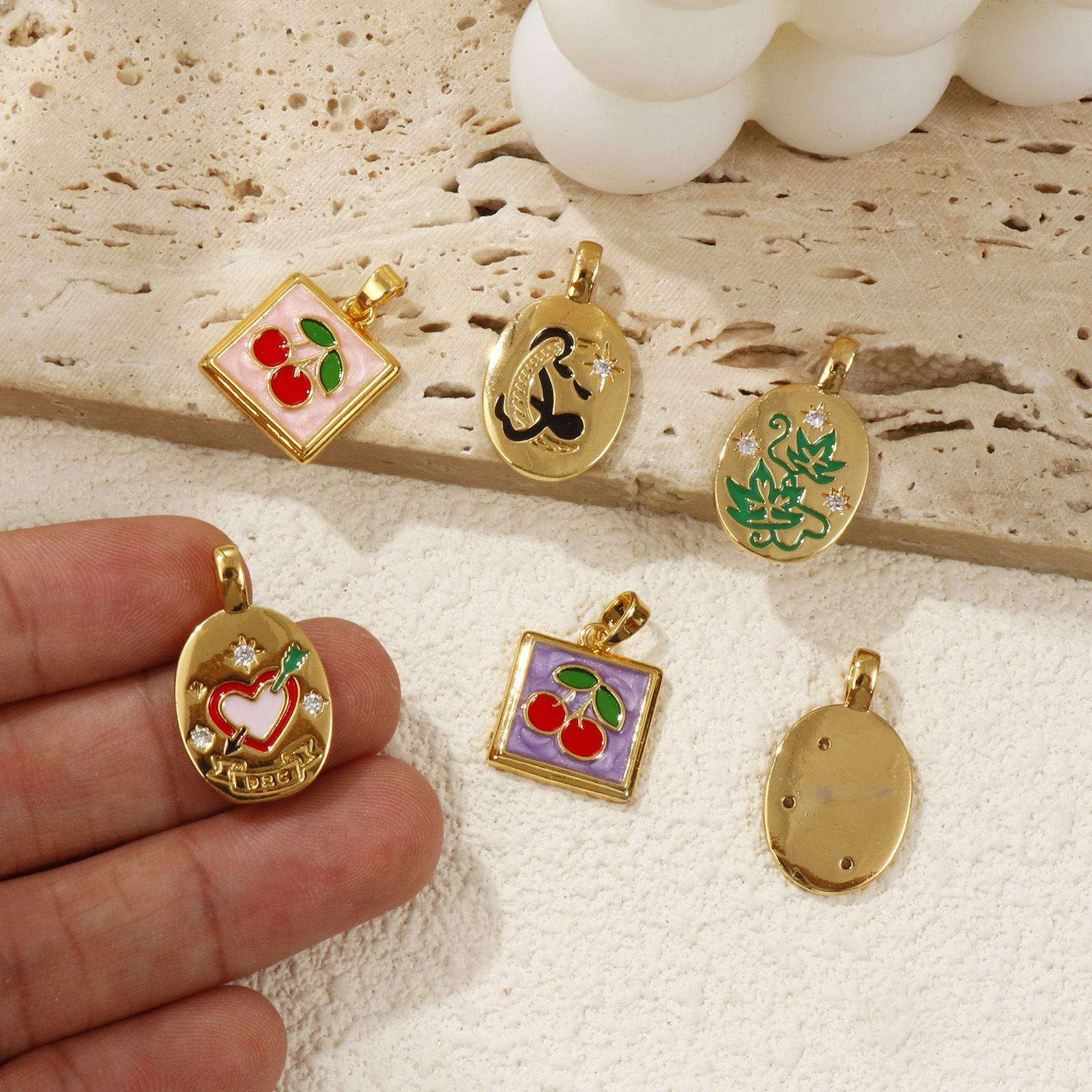 Picture of 2 PCs Brass Charms 18K Gold Plated Enamel