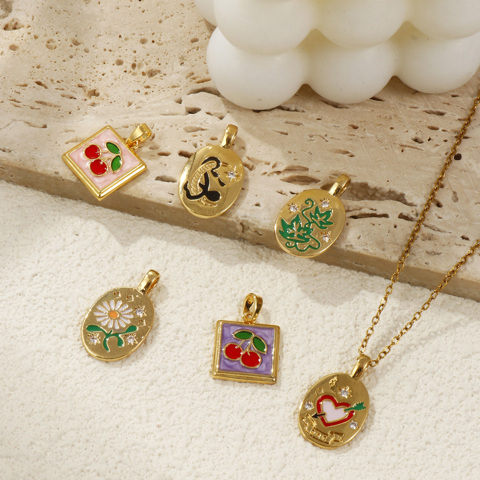 Picture of 2 PCs Brass Charms 18K Gold Plated Enamel