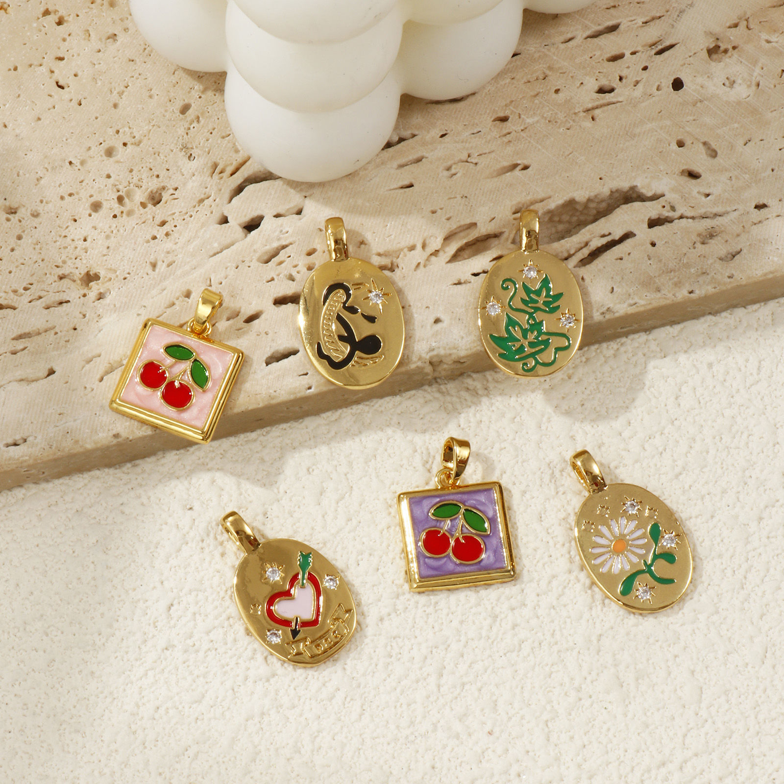 Picture of 2 PCs Brass Charms 18K Gold Plated Enamel