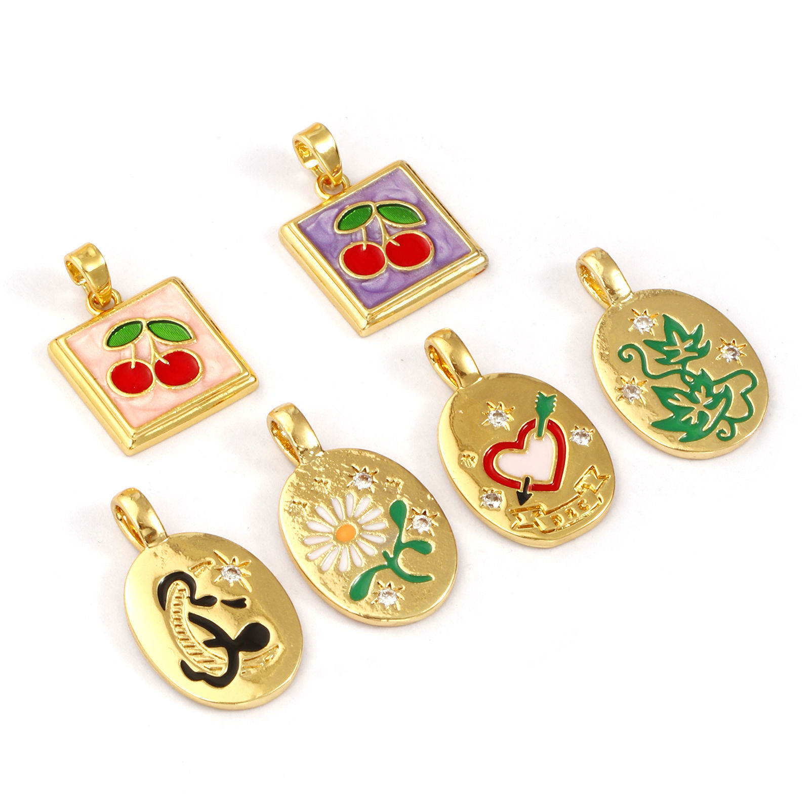 Picture of 2 PCs Brass Charms 18K Gold Plated Enamel