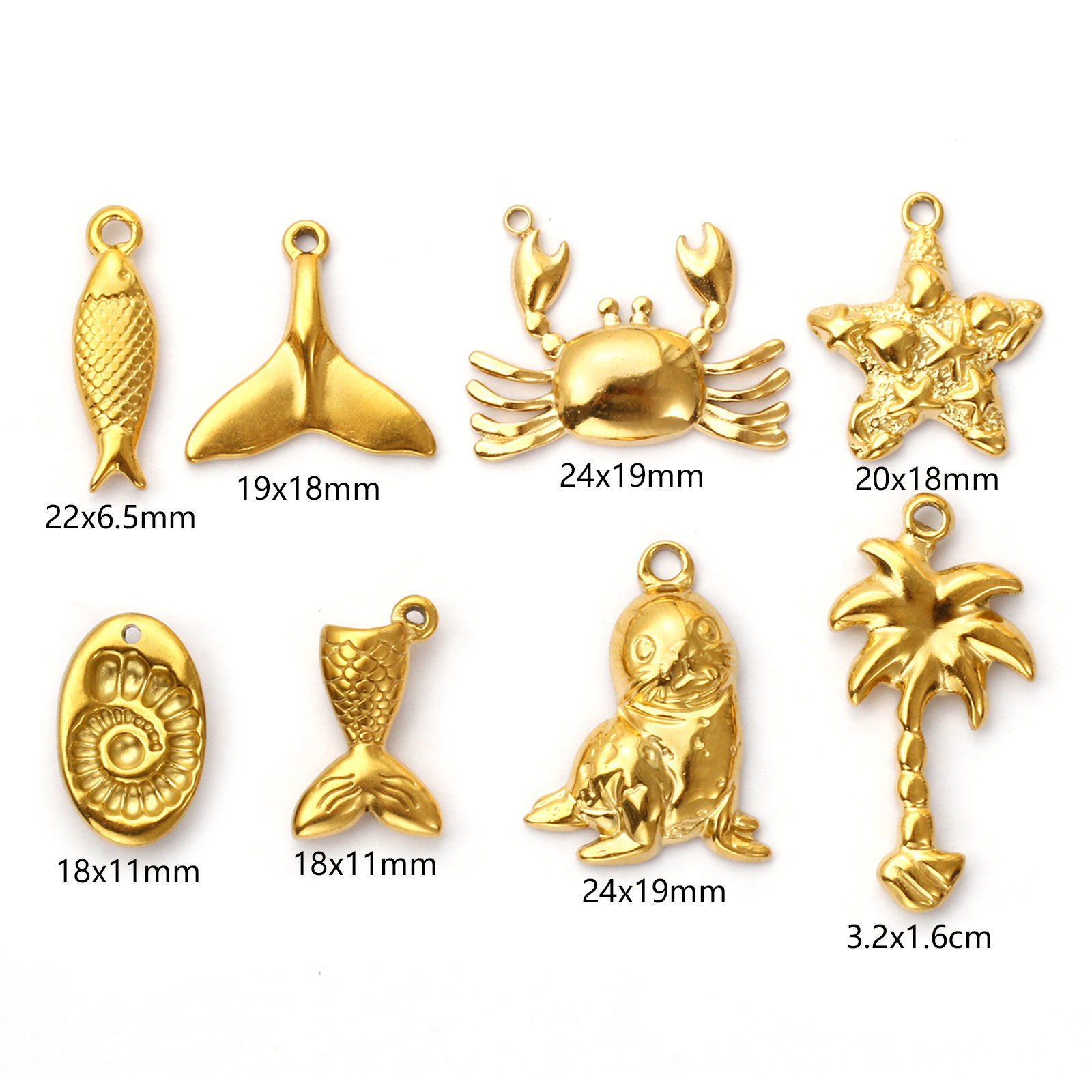 Imagen de 2 PCs Eco-friendly PVD Vacuum Plating 304 Stainless Steel Charms 18K Real Gold Plated