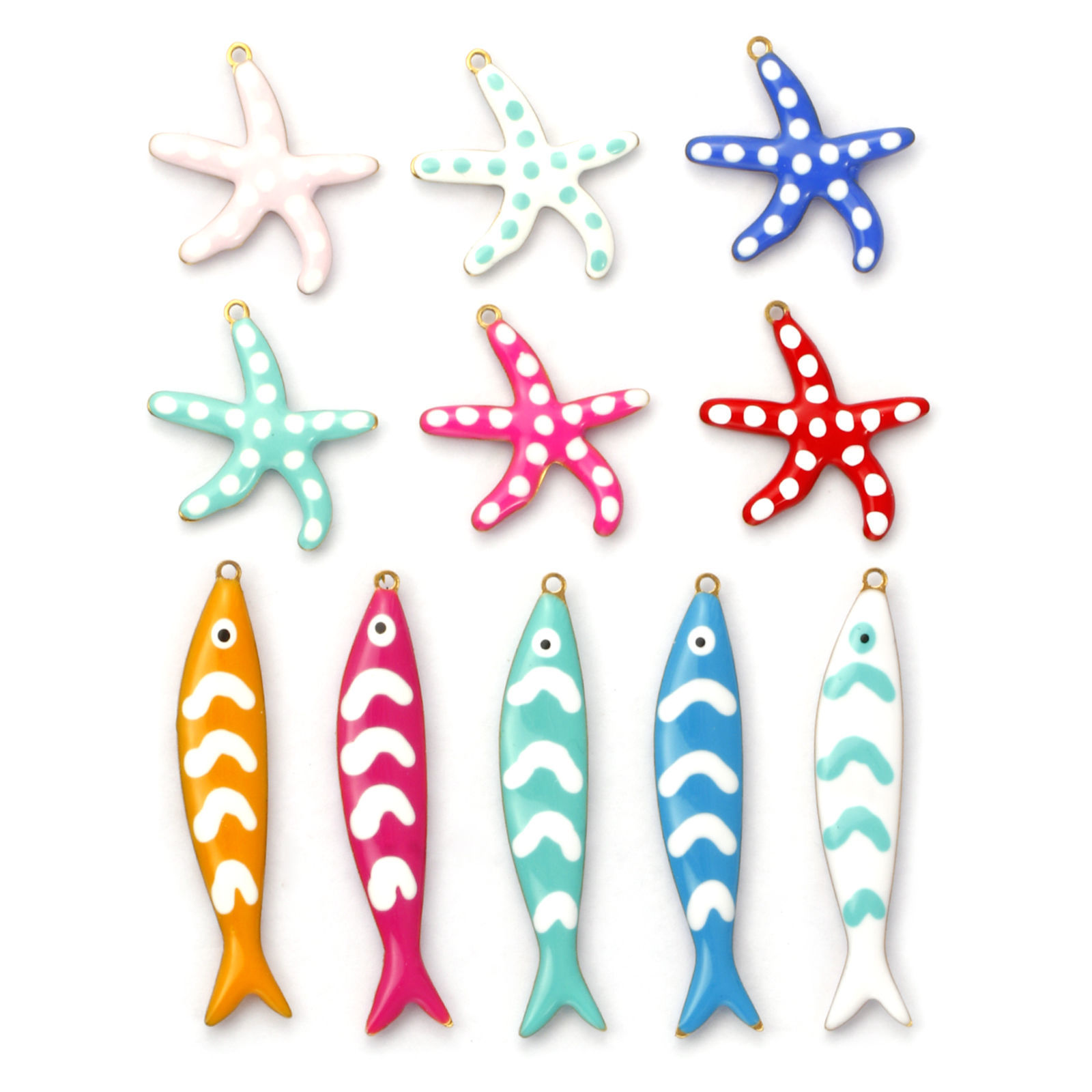 2 個 エコフレンドリー PVD真空メッキ 304ステンレス鋼 海ジュエリー チャーム 18Kリアルゴールドメッキ 両面エナメル の画像