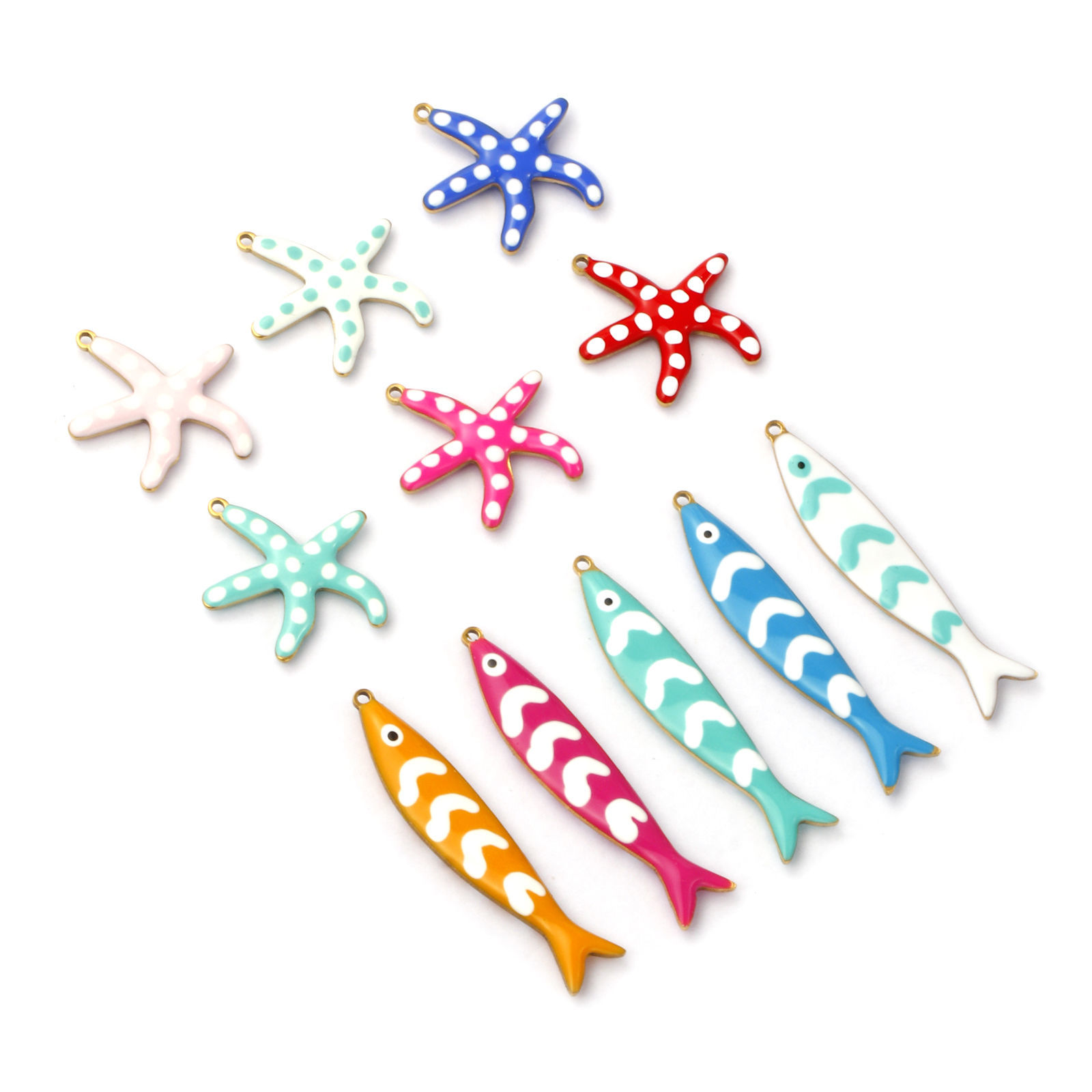 2 個 エコフレンドリー PVD真空メッキ 304ステンレス鋼 海ジュエリー チャーム 18Kリアルゴールドメッキ 両面エナメル の画像