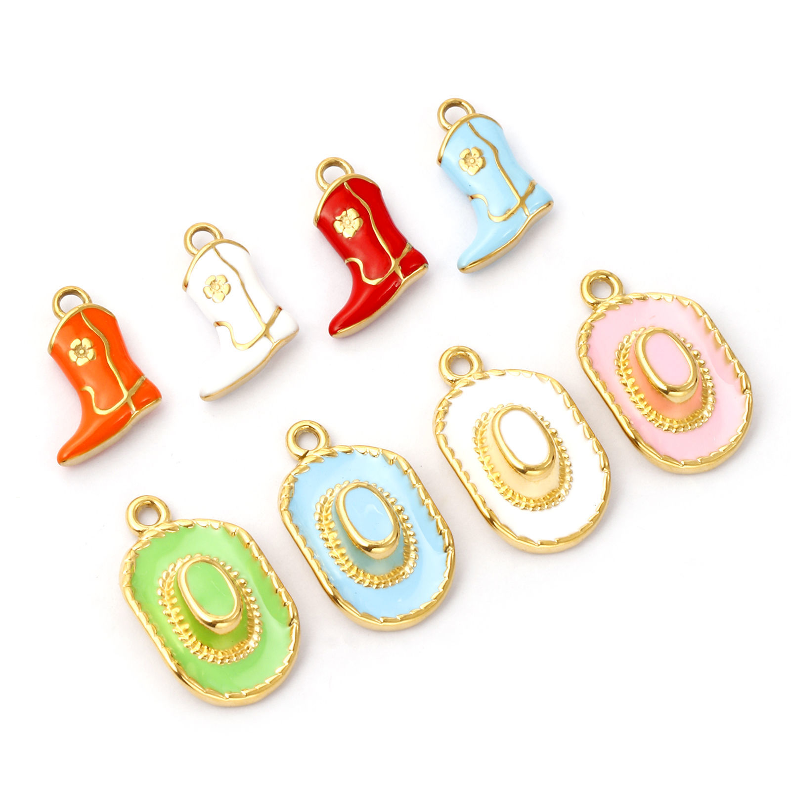 Picture of 1 Piece Eco-friendly PVD Vacuum Plating 304 Stainless Steel West Cowboy Charms 18K Real Gold Plated Multicolor Enamel 3D