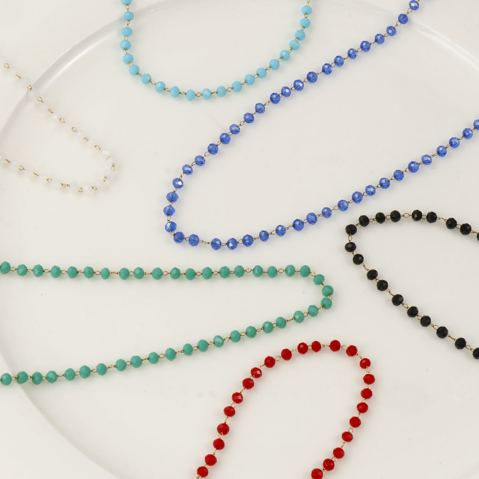 Imagen de 18K Real Gold Plated Beaded Chain Choker Necklace, 304 Stainless Steel & Quartz Crystal 38cm(15") + 3cm(1.2"), For Women, Faceted, Exquisite Gift, Eco-friendly PVD Vacuum Plating, 1 Piece