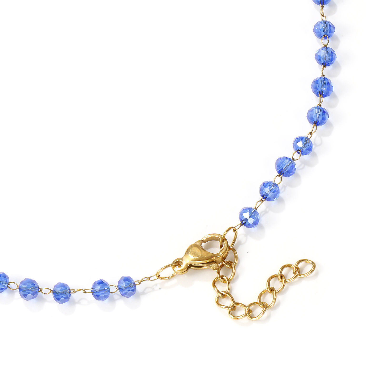 Imagen de 18K Real Gold Plated Beaded Chain Choker Necklace, 304 Stainless Steel & Quartz Crystal 38cm(15") + 3cm(1.2"), For Women, Faceted, Exquisite Gift, Eco-friendly PVD Vacuum Plating, 1 Piece